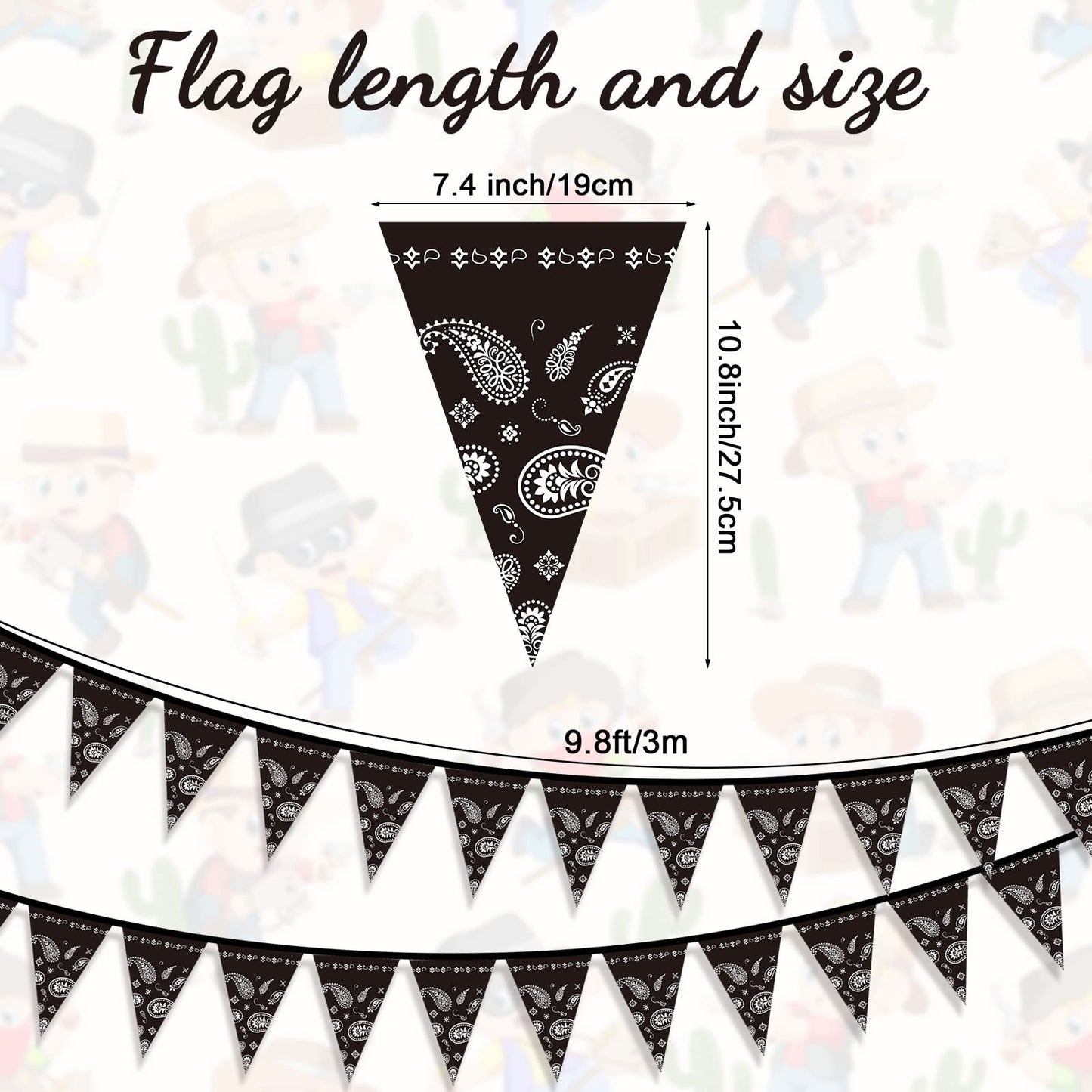 Tegeme 123 Pcs Western Cowboy Party Decoration Set – Black Tablecloth, Bandana Banners, Plates, Cups & Napkins