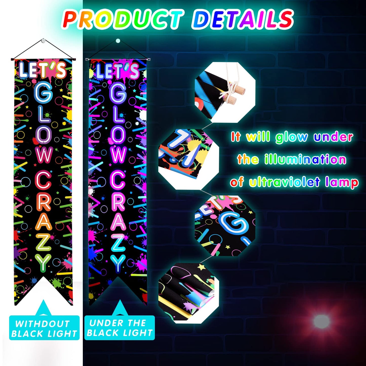Tegeme Glow in the Dark Neon Birthday Banner Set — 2 Pcs Neon Porch Sign for Black Light Parties