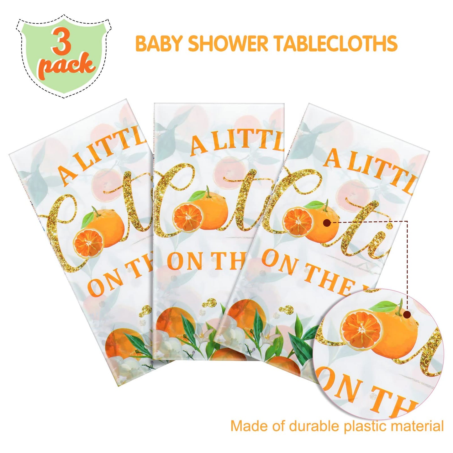 Tegeme Little Cutie Tablecloths - Orange Fruit Theme, 3-Pack (54x108 in)