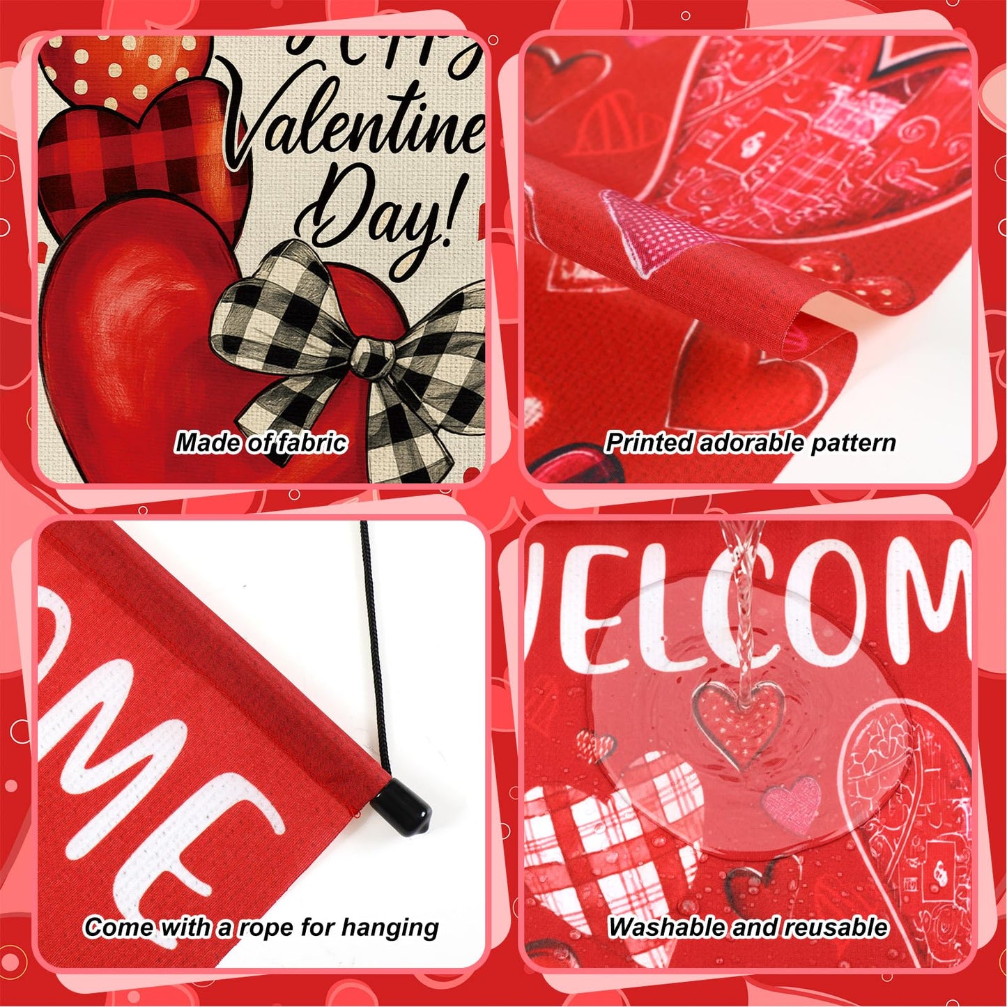 Tegeme 3-Pack Valentines Door Banner Decorations – Red & Pink Heart Flags
