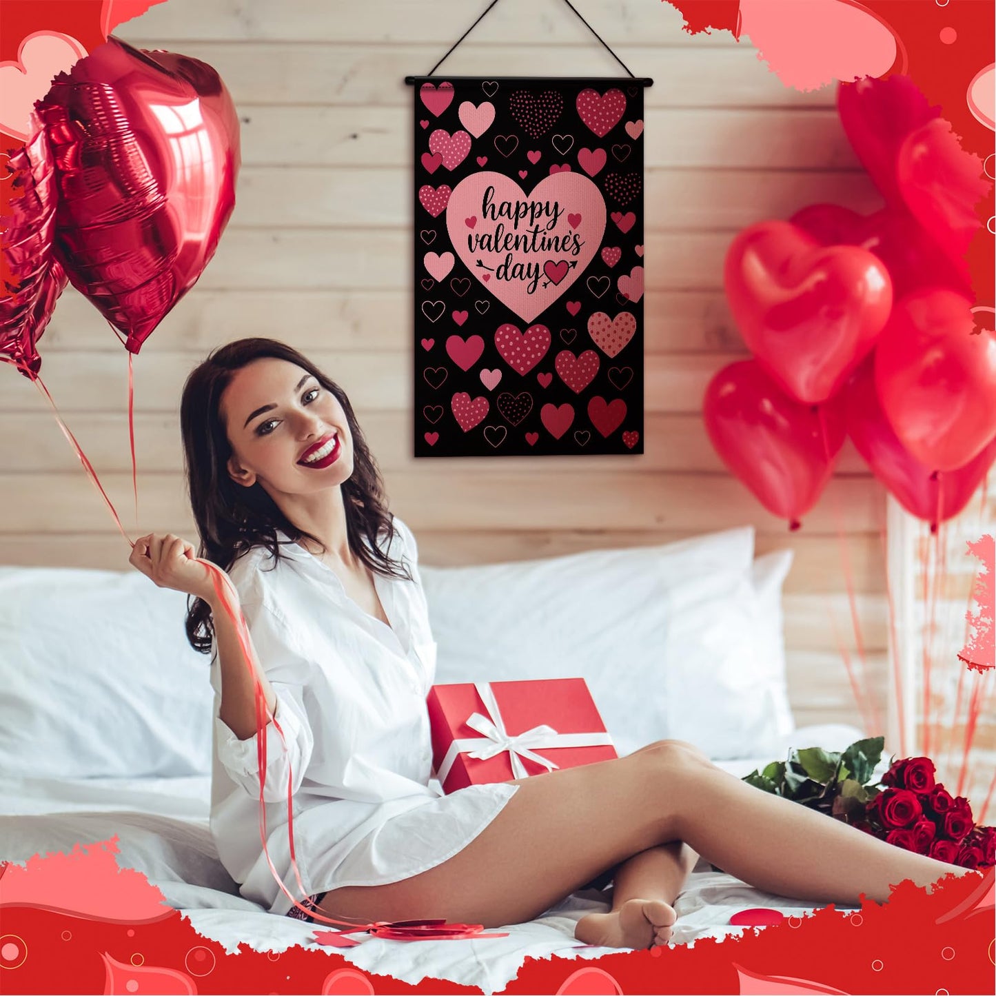 Tegeme 3-Pack Valentines Door Banner Decorations – Red & Pink Heart Flags