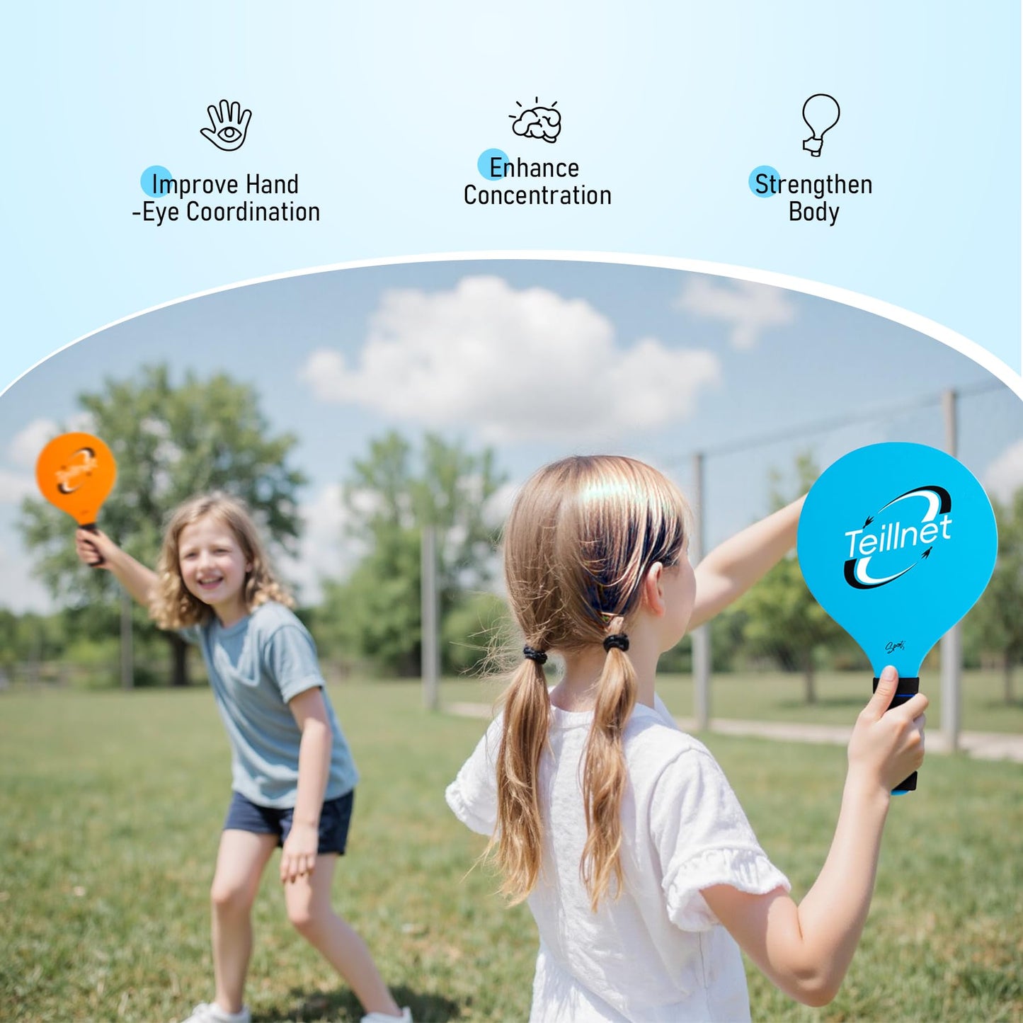 TEILLNET Paddle Ball Set – Family Outdoor Game (4 paddles, 4 balls, 8 birdies)