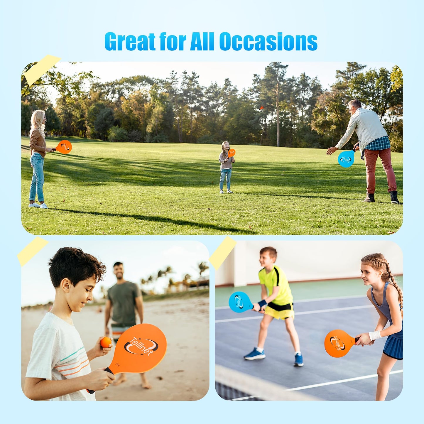 TEILLNET Paddle Ball Set – Family Outdoor Game (4 paddles, 4 balls, 8 birdies)