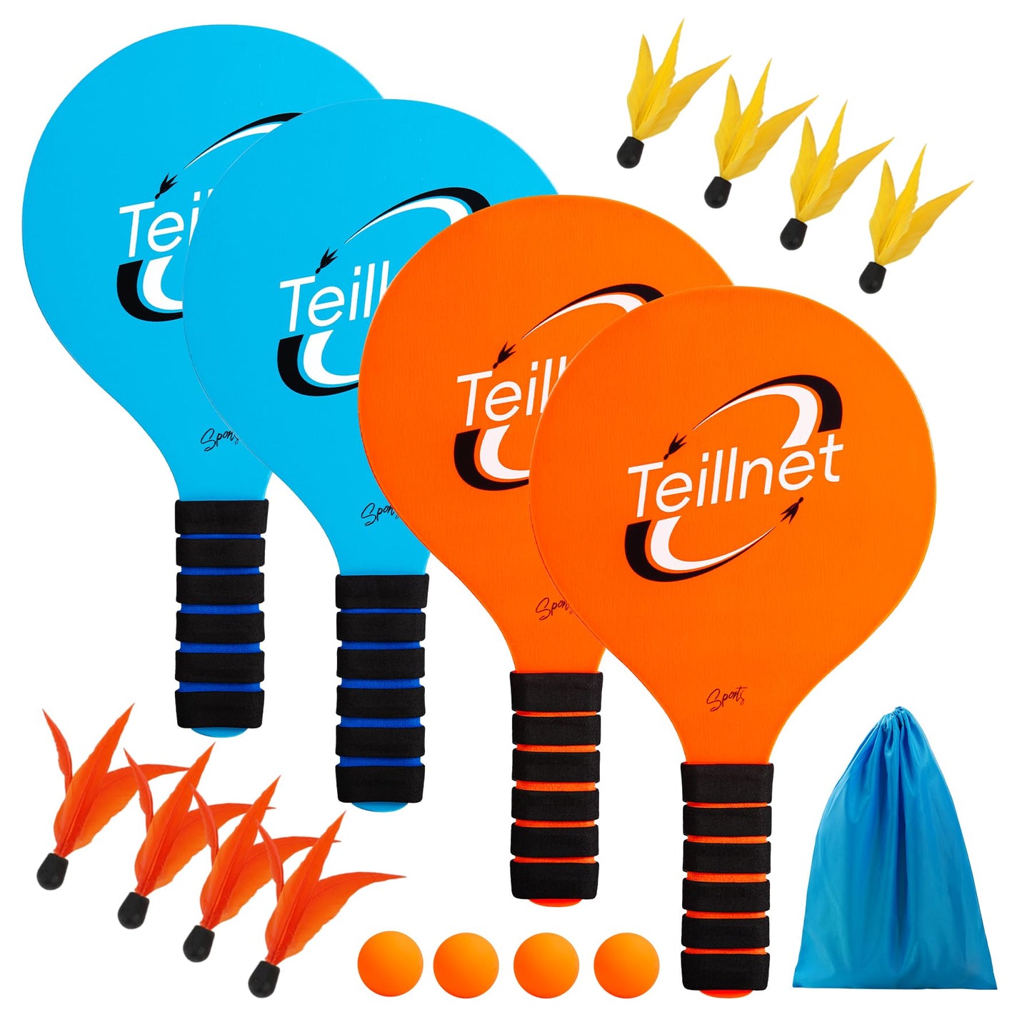 TEILLNET Paddle Ball Set – Family Outdoor Game (4 paddles, 4 balls, 8 birdies)