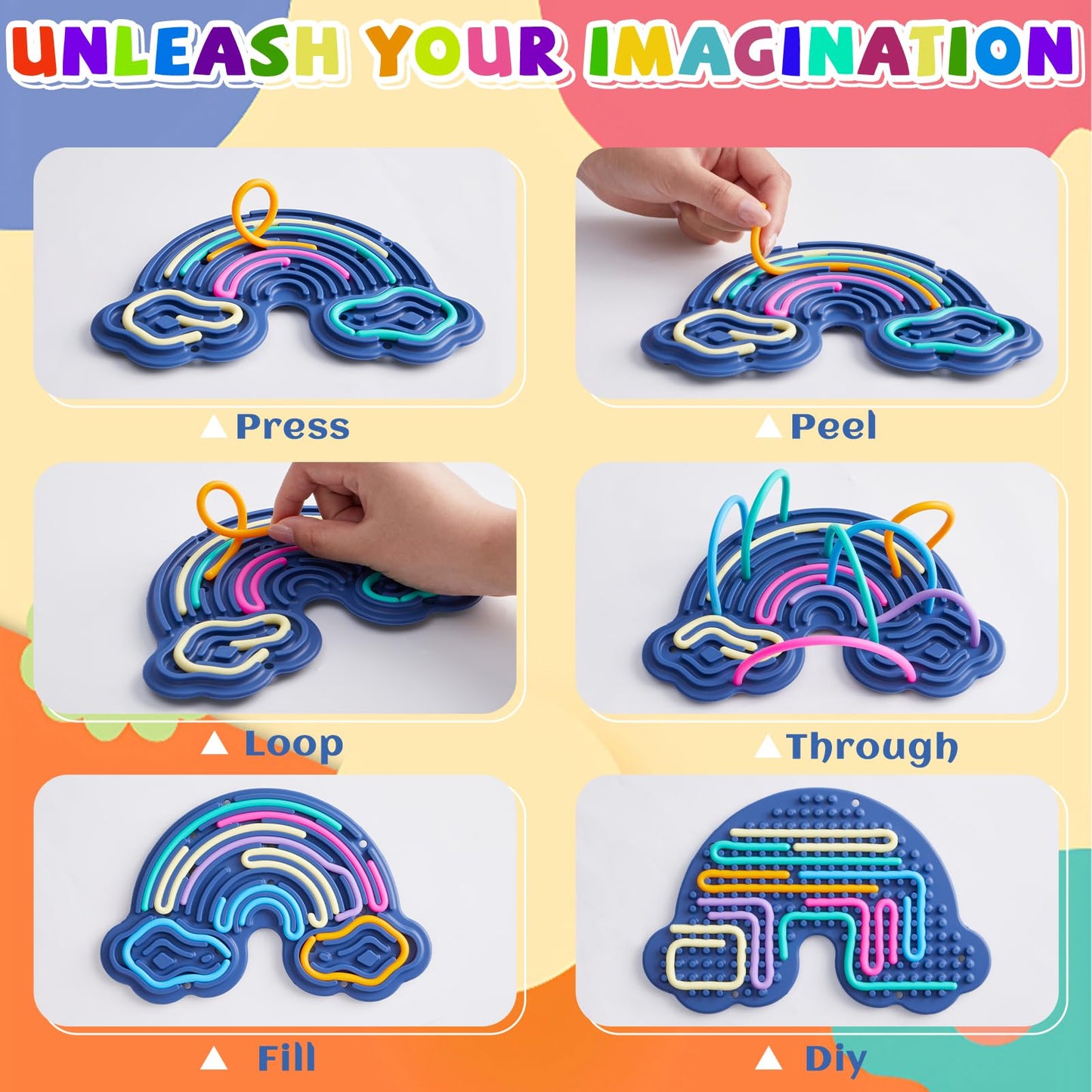 Teirdth Sensory Activity Board — Double-Sided Rainbow Silicone Fidget Toy (Dark Blue)