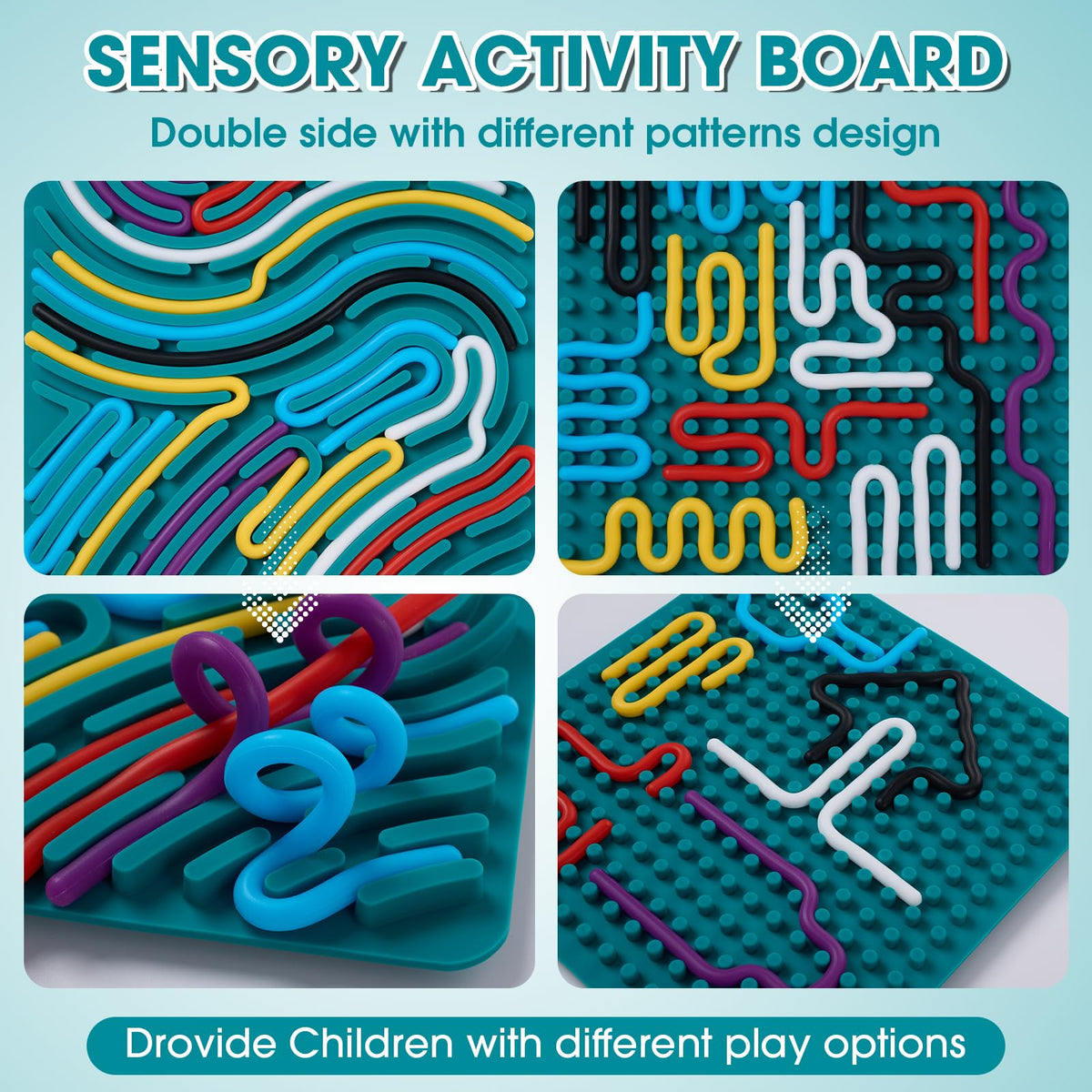 Teirdth Sensory Activity Board – Double-Sided Silicone Fidget Toy with 20 Strings