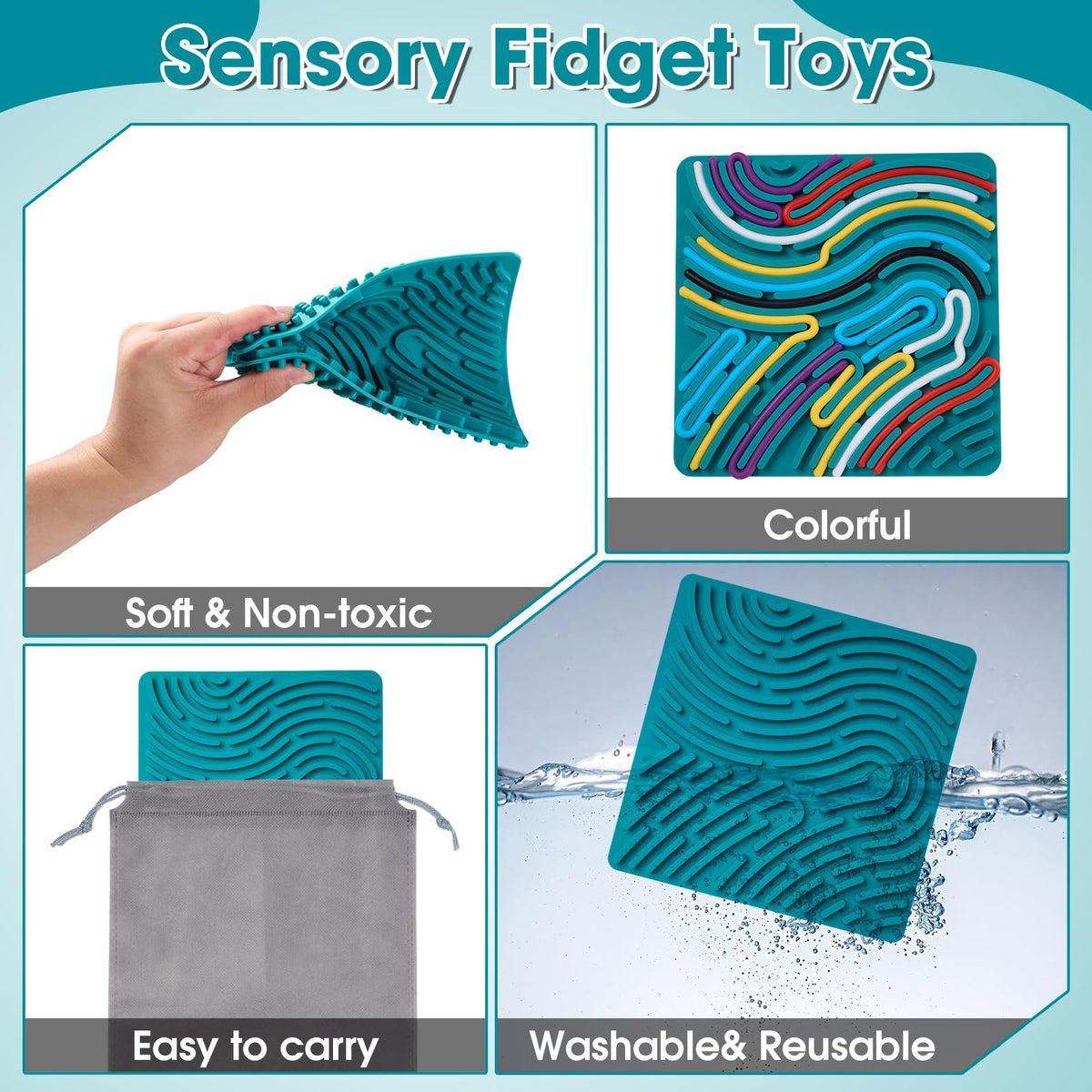 Teirdth Sensory Activity Board – Double-Sided Silicone Fidget Toy with 20 Strings