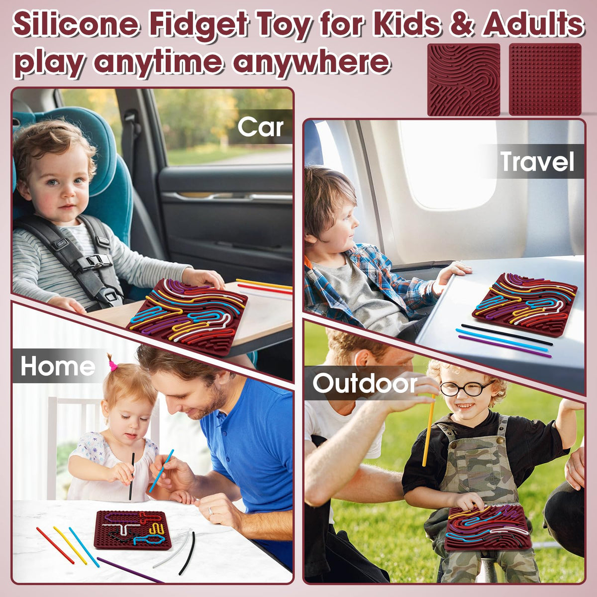 Teirdth Sensory Activity Board – Double-Sided Silicone Fidget Toy with 20 Strings
