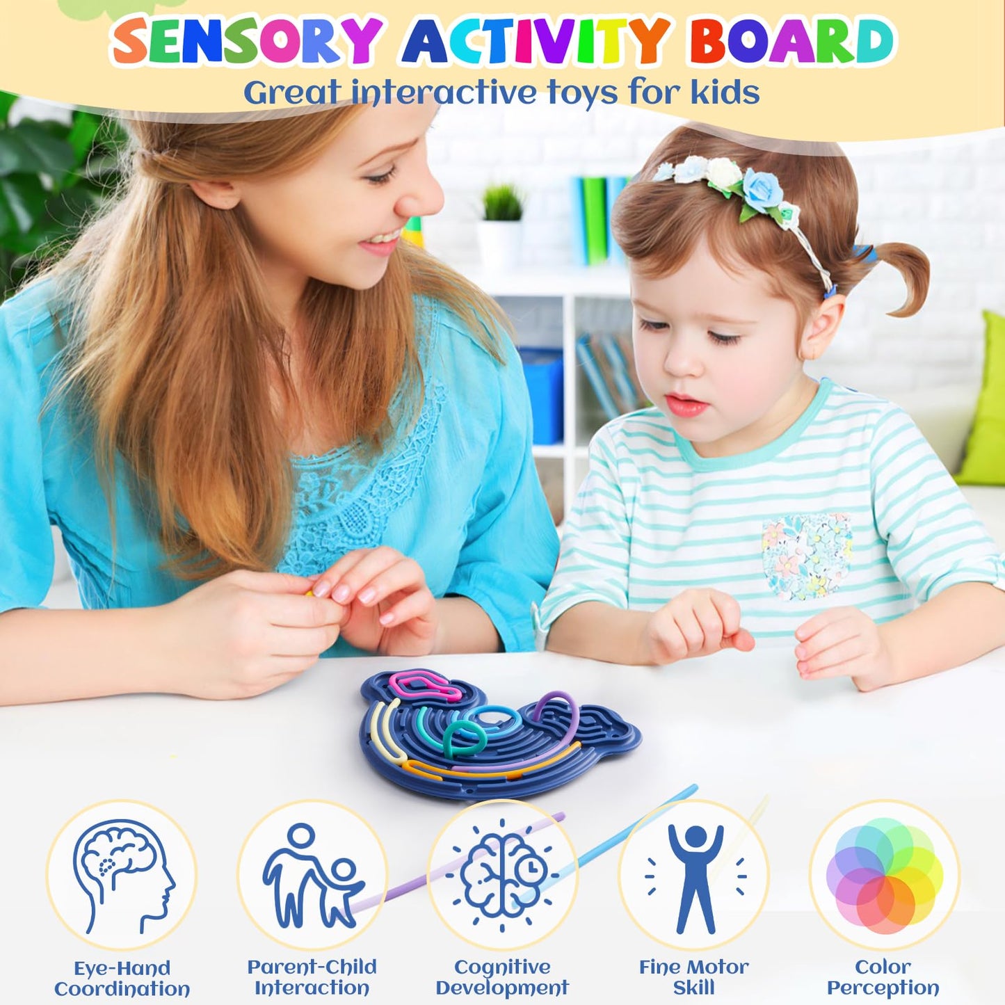 Teirdth Sensory Activity Board — Double-Sided Rainbow Silicone Fidget Toy (Dark Blue)