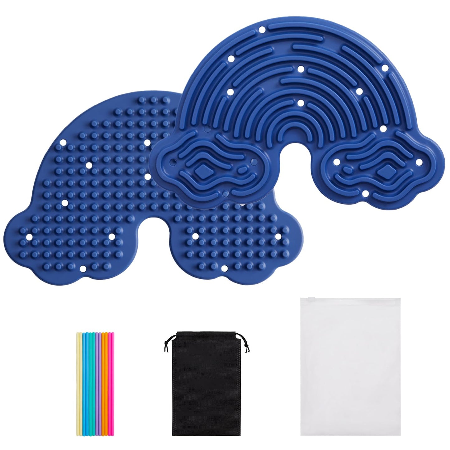 Teirdth Sensory Activity Board — Double-Sided Rainbow Silicone Fidget Toy (Dark Blue)