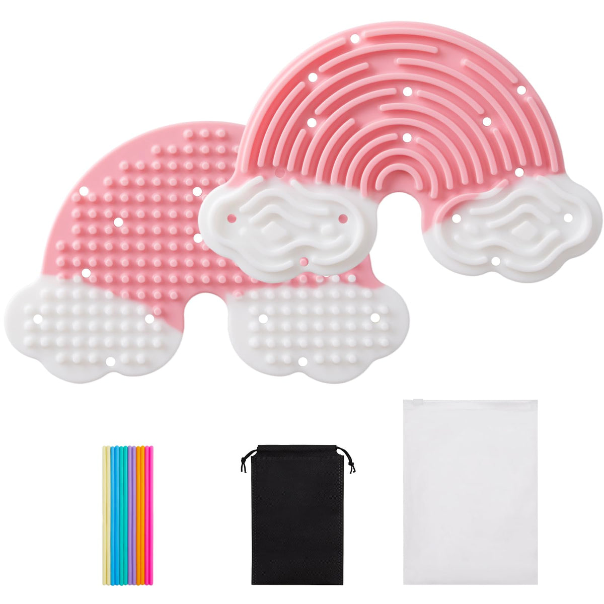 Teirdth Sensory Activity Board – Double-Sided Rainbow Silicone Fidget Toy, 12 Strings, Travel Bag