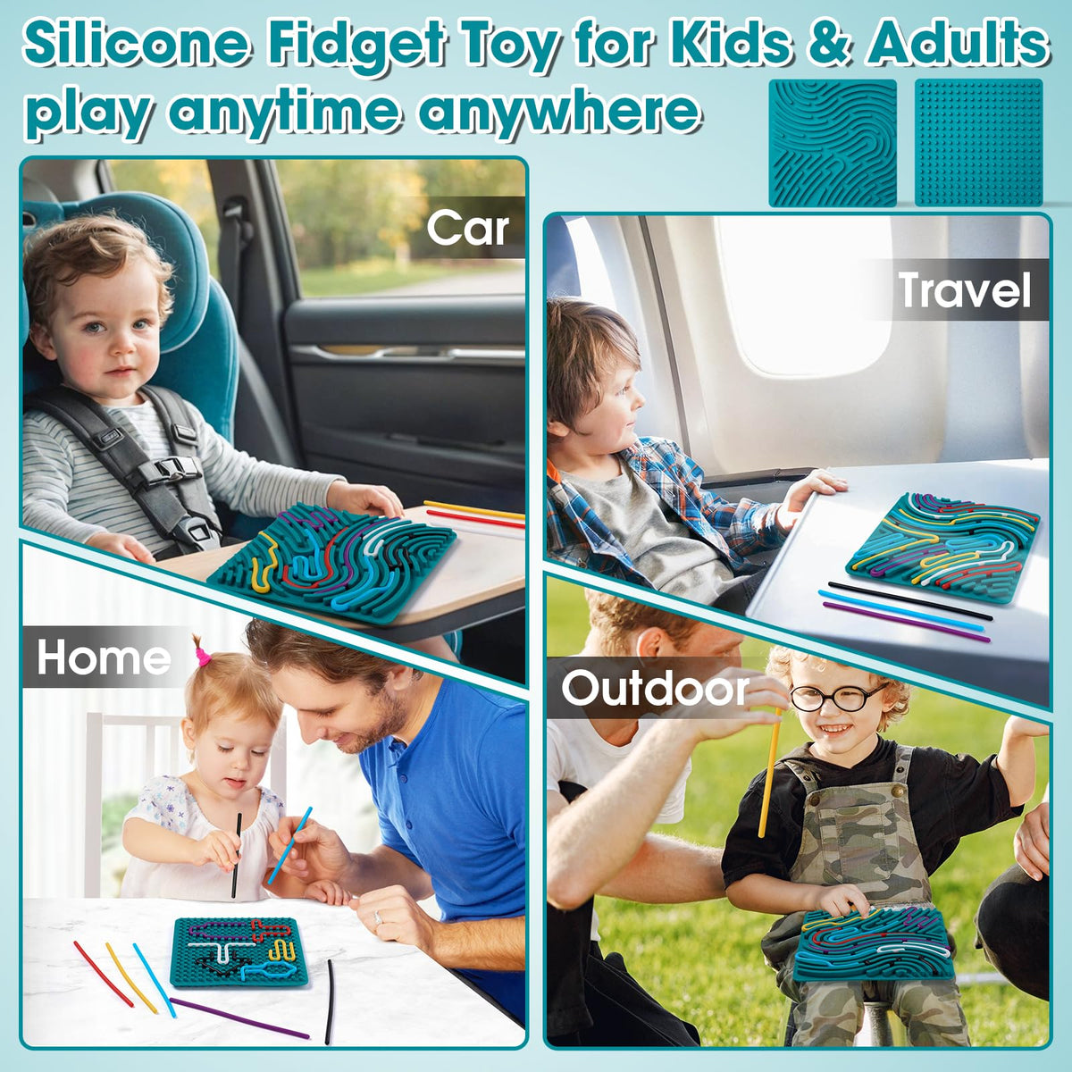 Teirdth Sensory Activity Board – Double-Sided Silicone Fidget Toy with 20 Strings