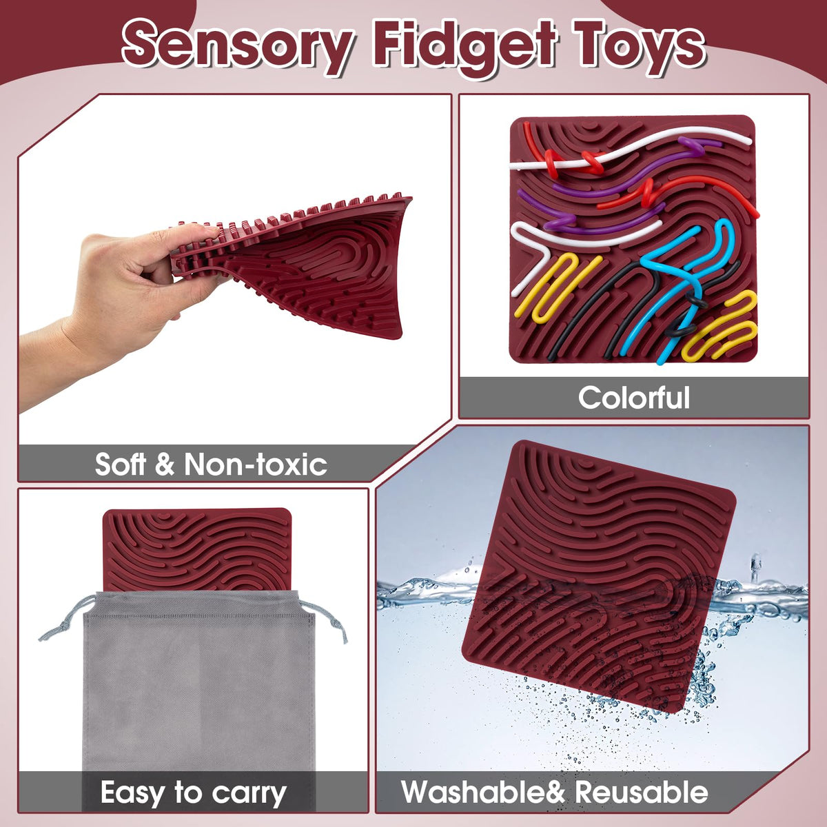 Teirdth Sensory Activity Board – Double-Sided Silicone Fidget Toy with 20 Strings