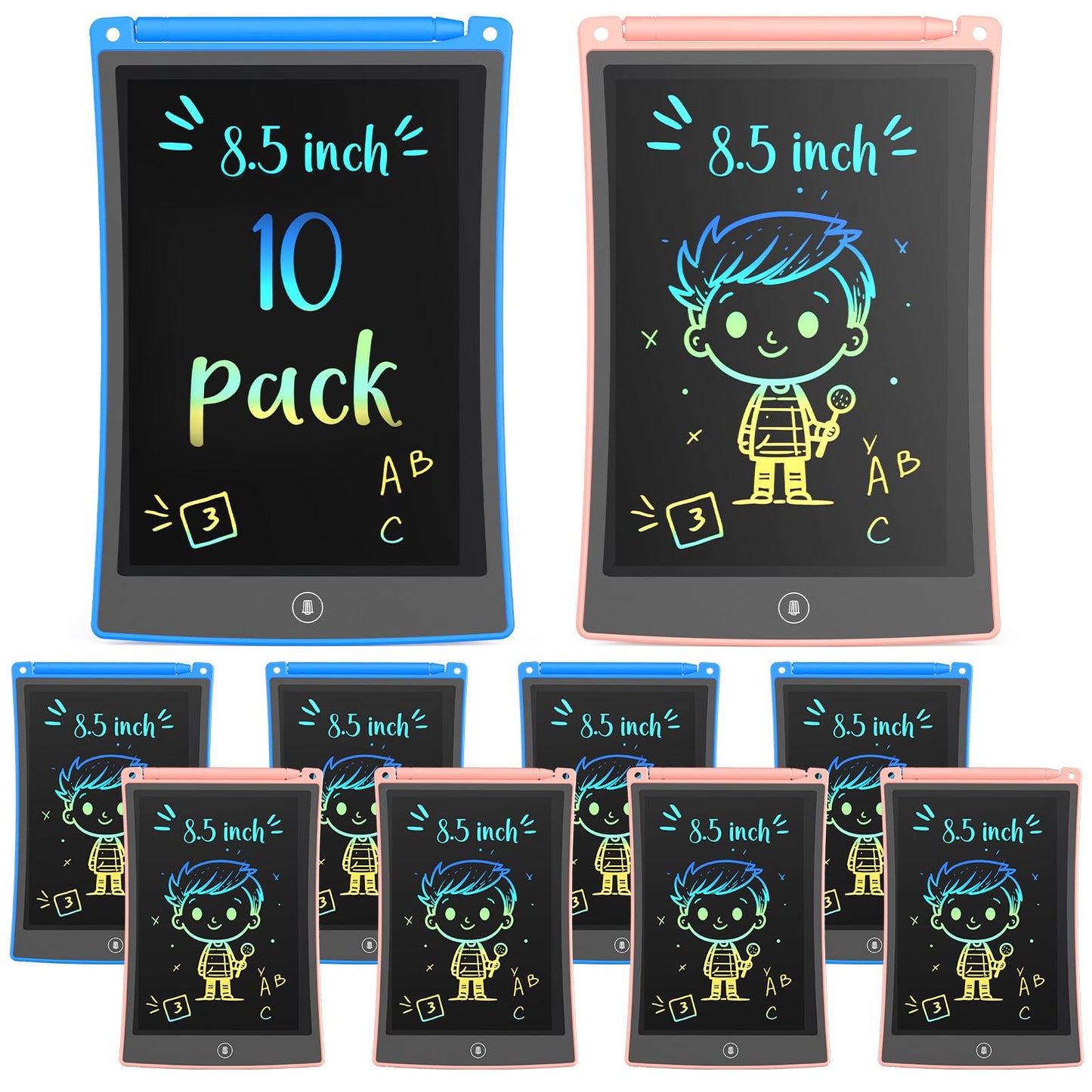 TEKFUN 10-Pack LCD Writing Tablet with Stylus — 8.5in Doodle Board for Kids (Mess-Free, Eco-Friendly)