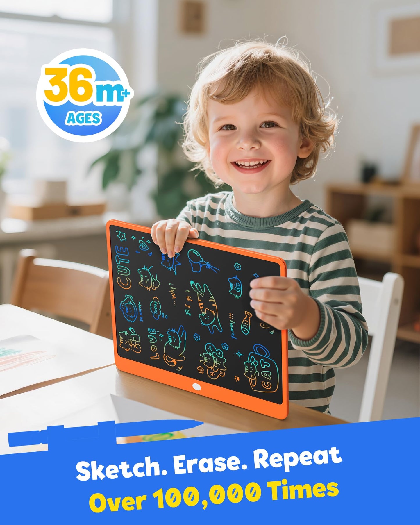 TEKFUN 16-Inch LCD Writing Tablet – Large Doodle Board (Orange)