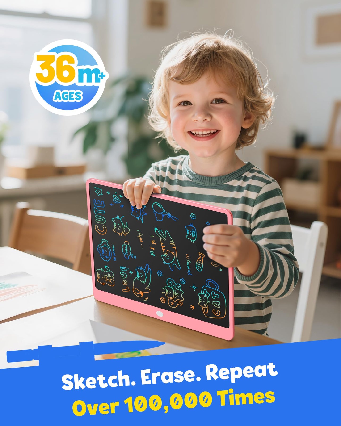 TEKFUN 16-Inch LCD Writing Tablet – Pink Doodle Board for Kids & Adults