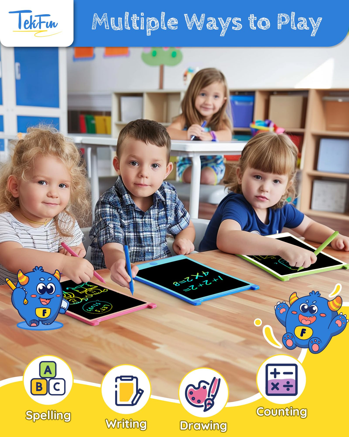 TEKFUN 2 Pack LCD Writing Tablet for Kids – 8.5-Inch Doodle Boards with Stylus
