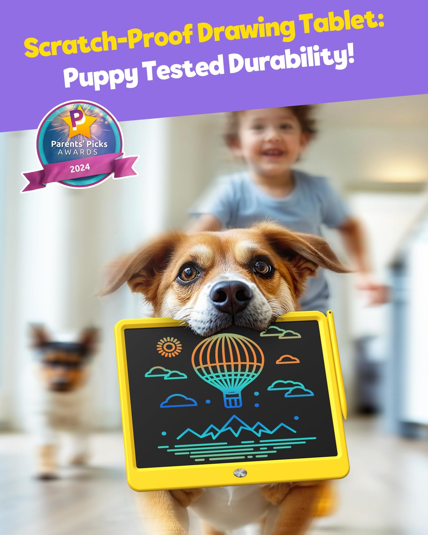 TEKFUN 12-Inch LCD Writing Tablet – Doodle Board for Kids (Yellow)