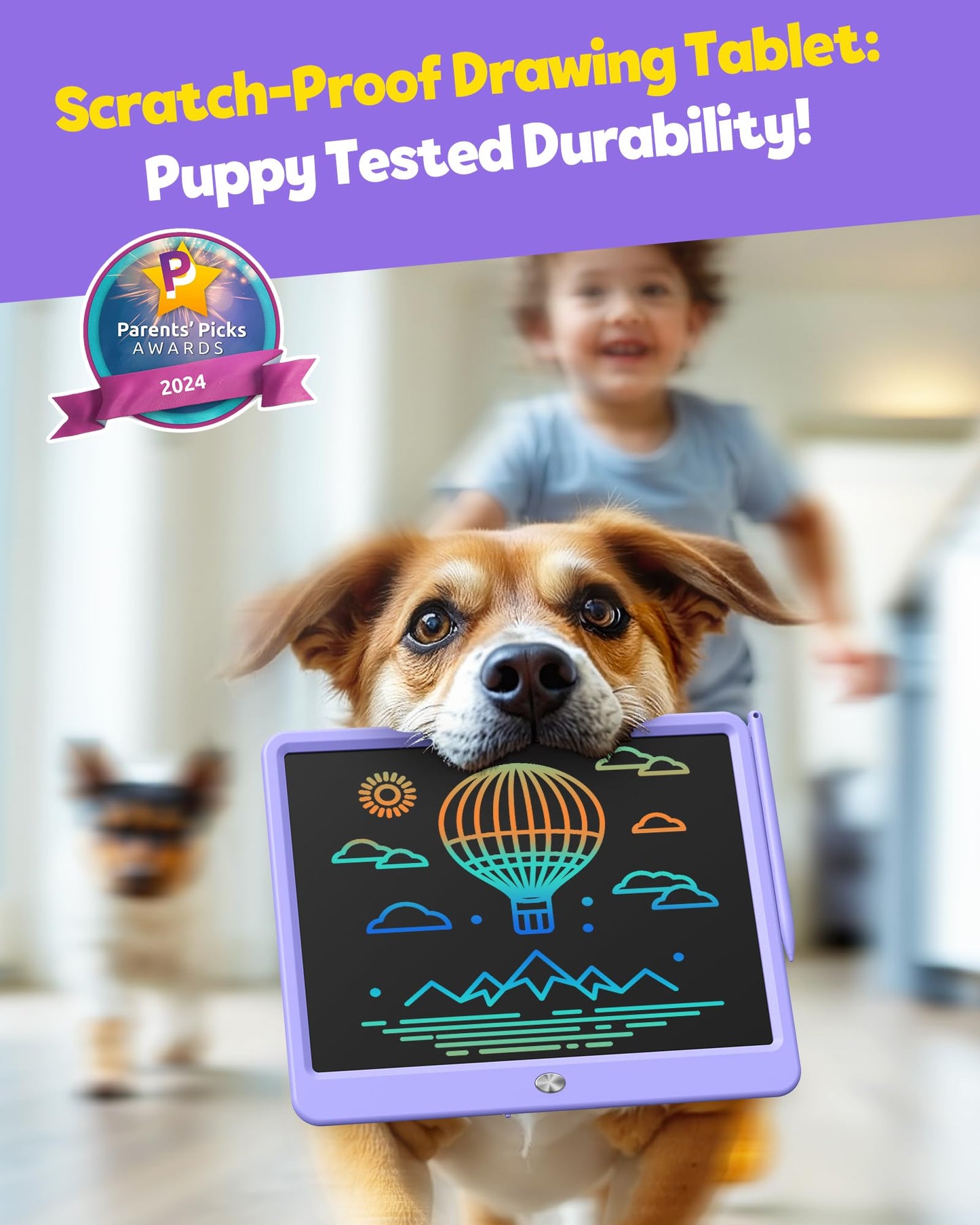 TEKFUN 12-Inch LCD Writing Tablet – Colorful Doodle Board for Travel (Purple)