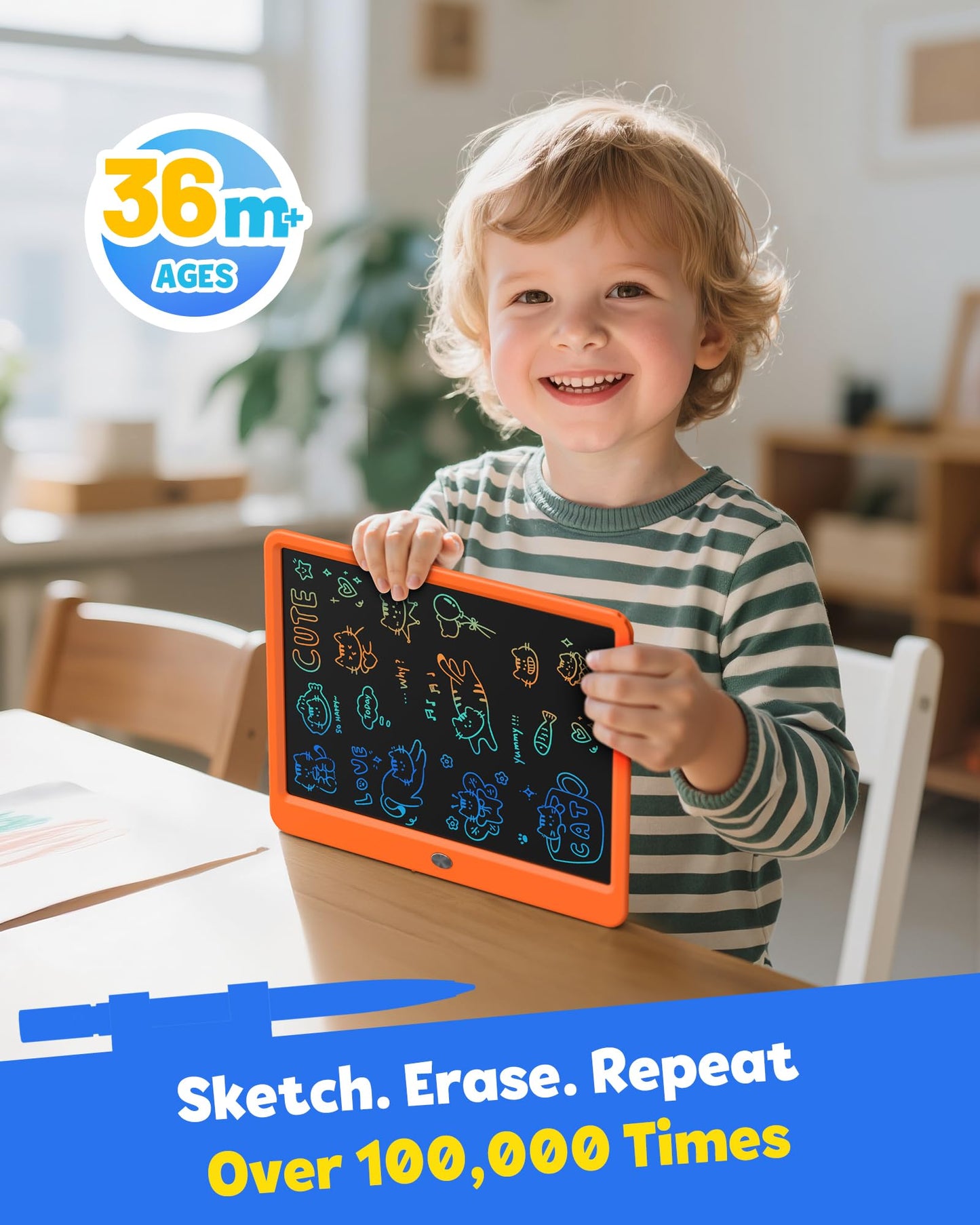 TEKFUN 12-Inch LCD Writing Tablet Doodle Board | Colorful Drawing Pad for Kids | Travel Essentials