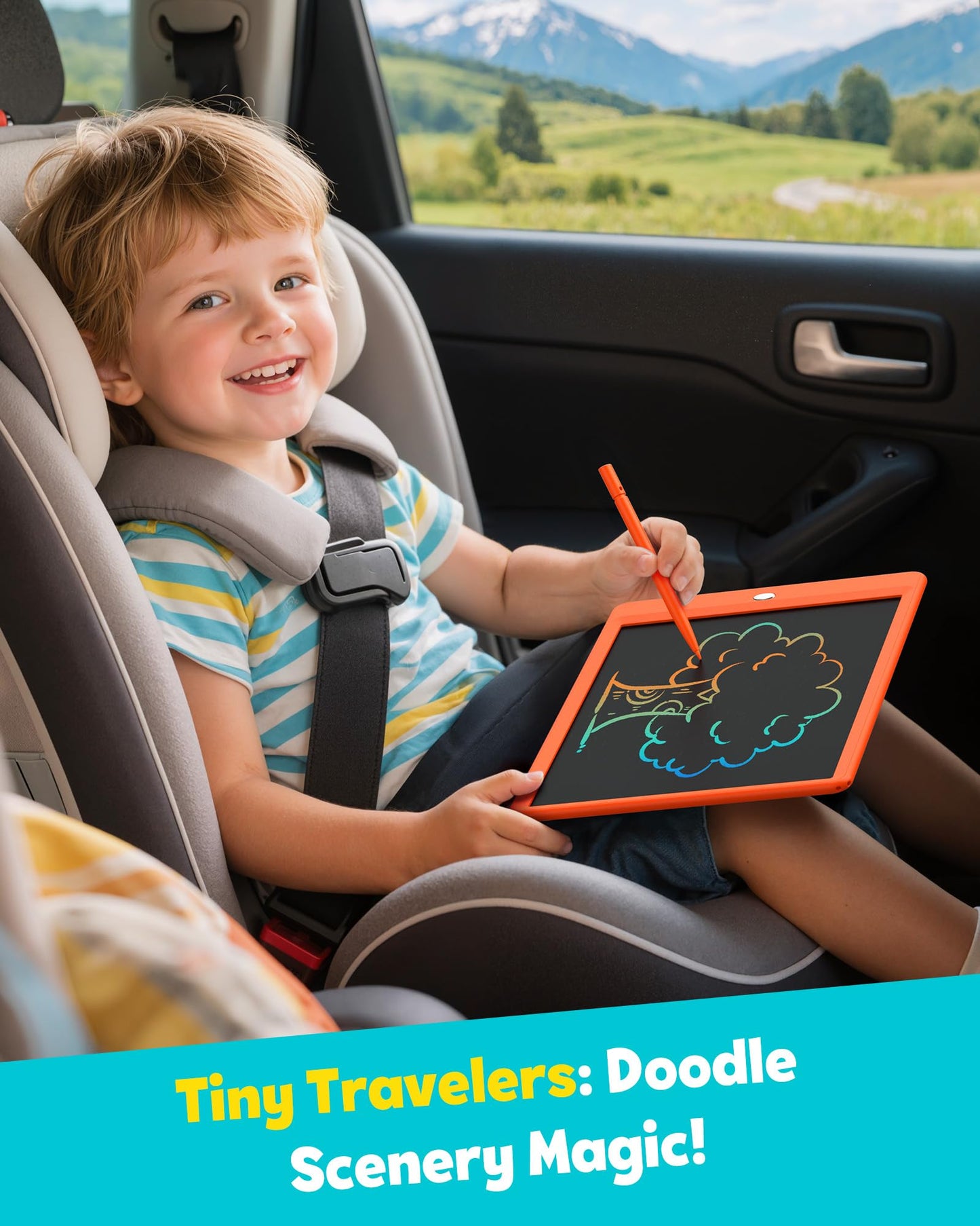 TEKFUN 10-In LCD Writing Tablet for Kids – Mess-Free Doodle Board with Anti-Lost Stylus (Orange)