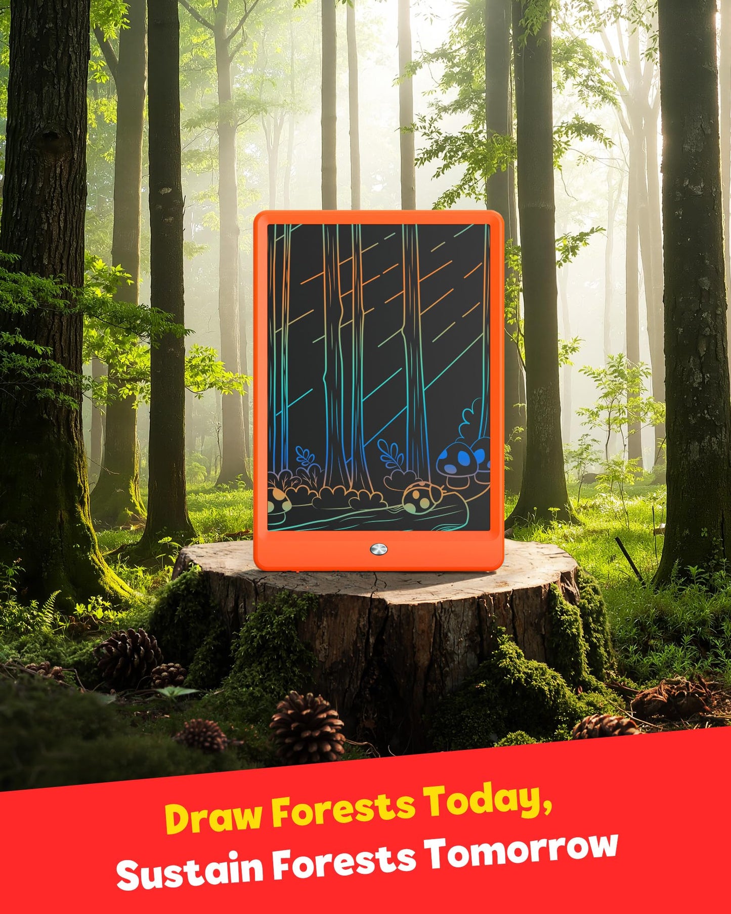 TEKFUN 10-In LCD Writing Tablet for Kids – Mess-Free Doodle Board with Anti-Lost Stylus (Orange)