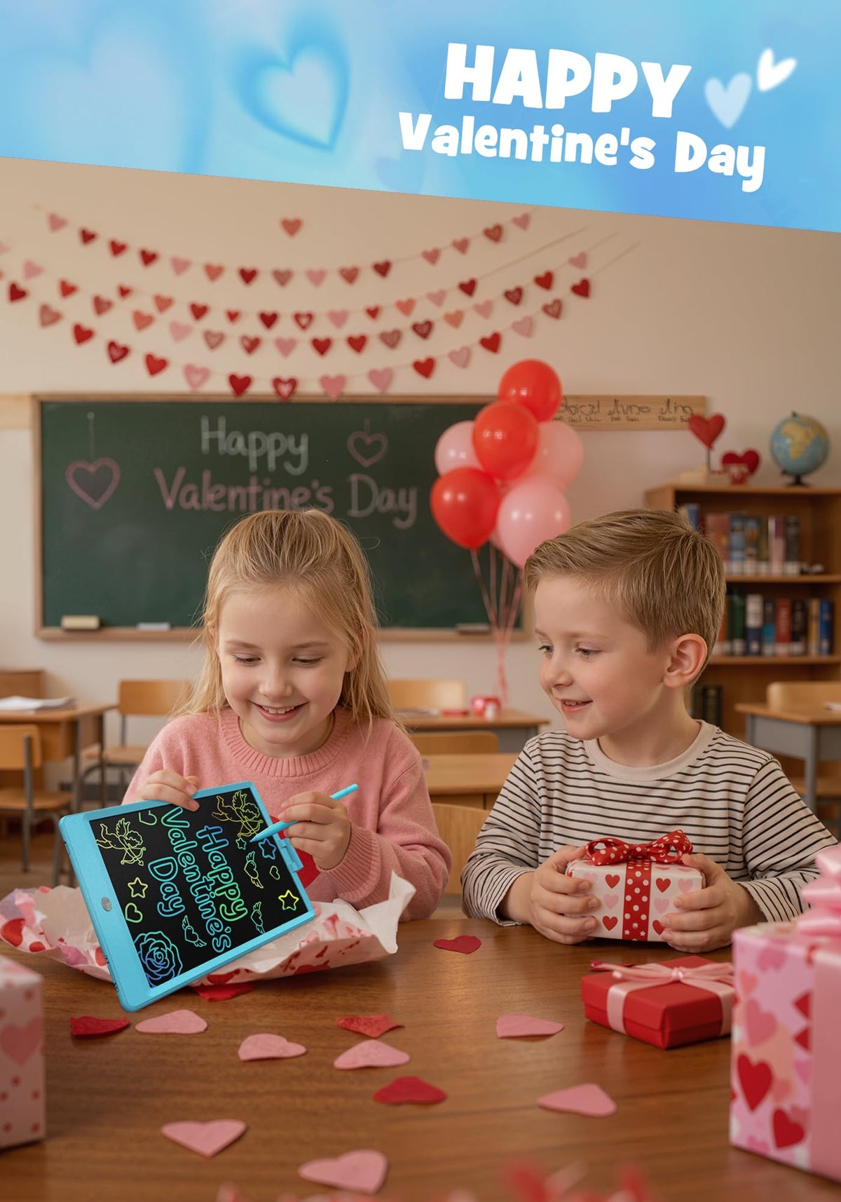 TEKFUN 10-Inch LCD Writing Tablet for Kids — Mess-Free Doodle Board (Blue)