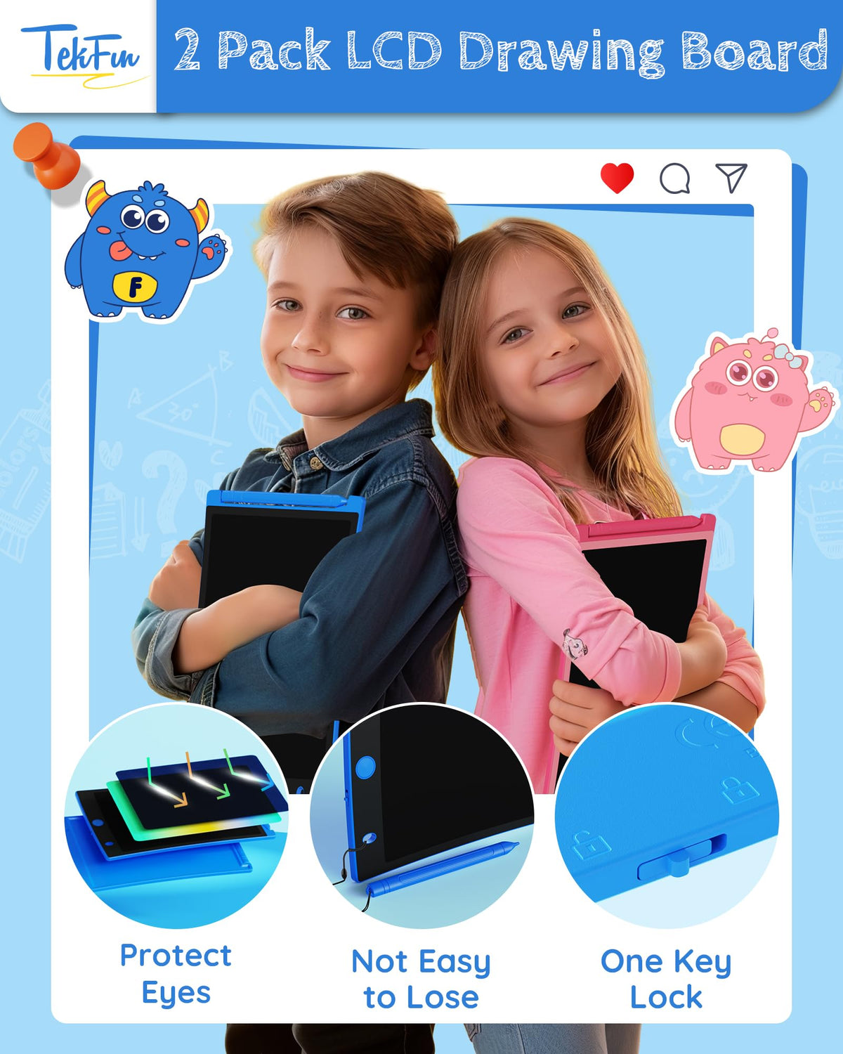 TEKFUN 2 Pack LCD Writing Tablet for Kids – 8.5-Inch Doodle Boards with Stylus