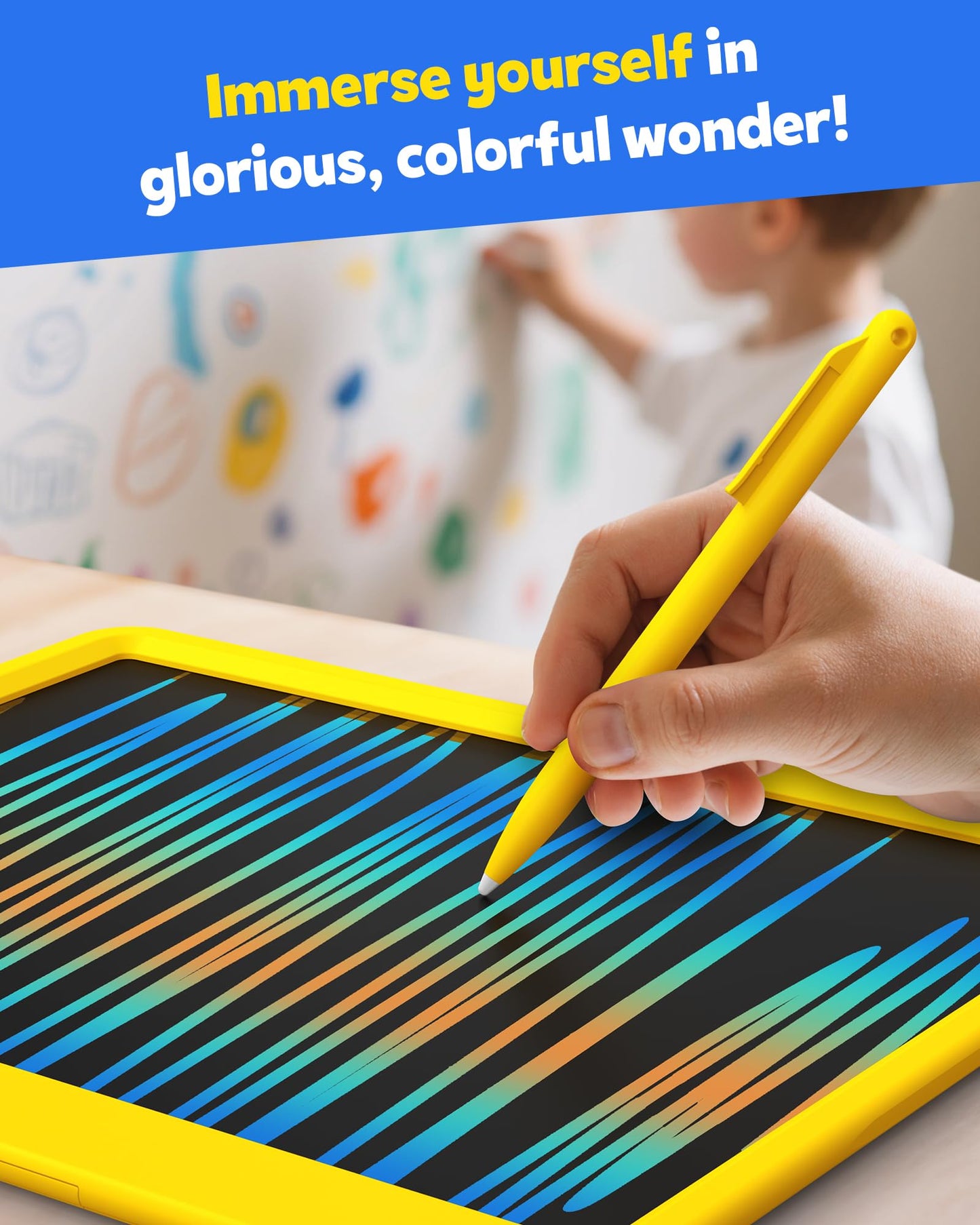 TEKFUN 12-Inch LCD Writing Tablet – Doodle Board for Kids (Yellow)