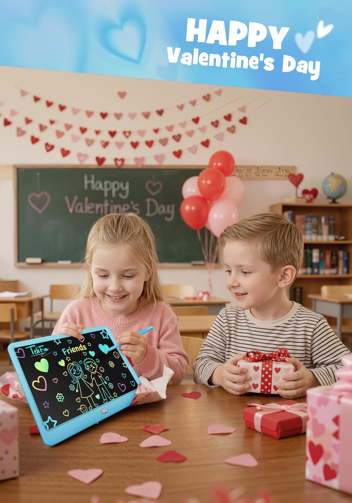 TEKFUN 12-Inch LCD Writing Tablet for Kids — Mess-Free Doodle Board (Blue)
