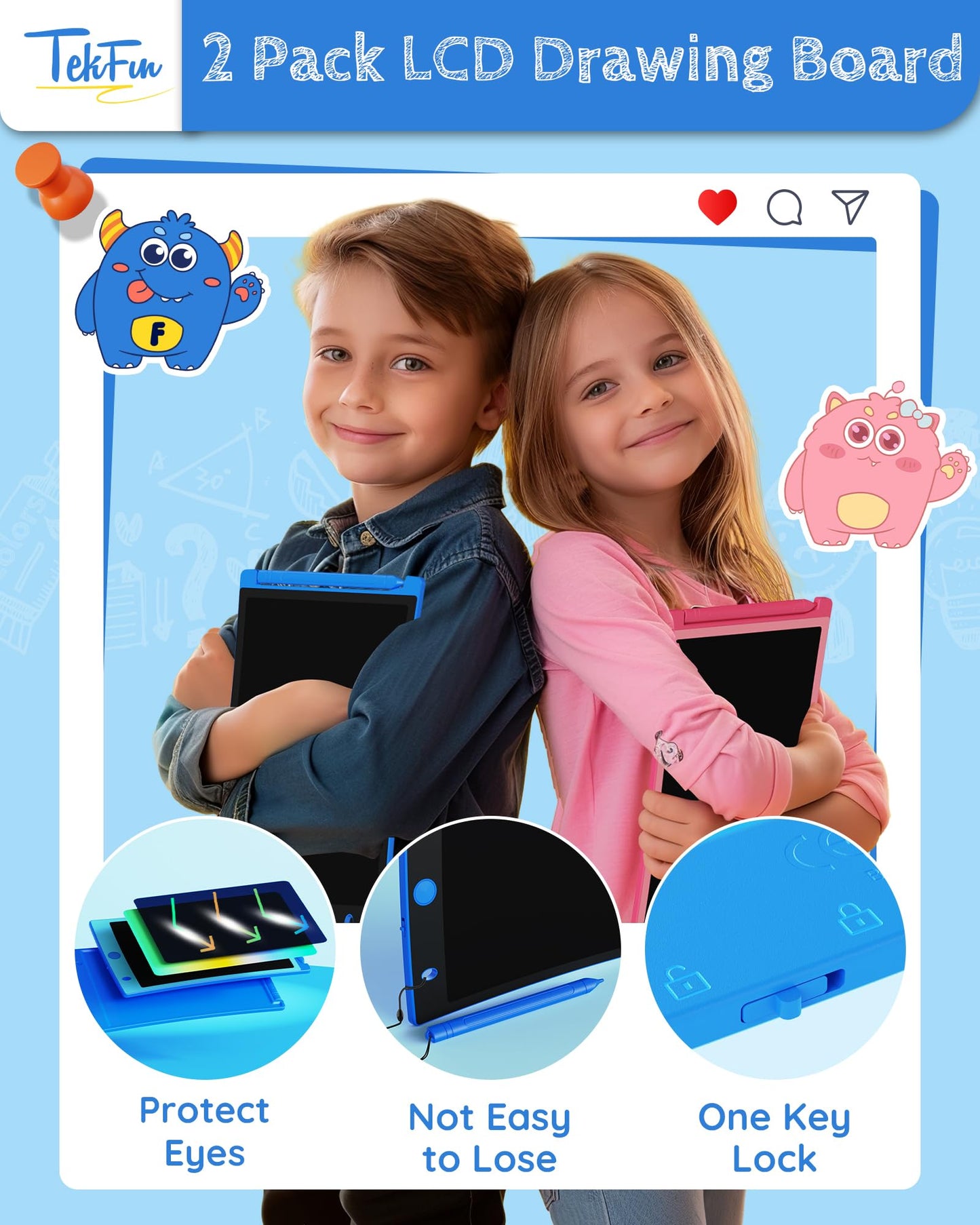 TEKFUN Kids LCD Writing Tablet 8.5in – 2 Pack Doodle Boards for Car Travel & Learning