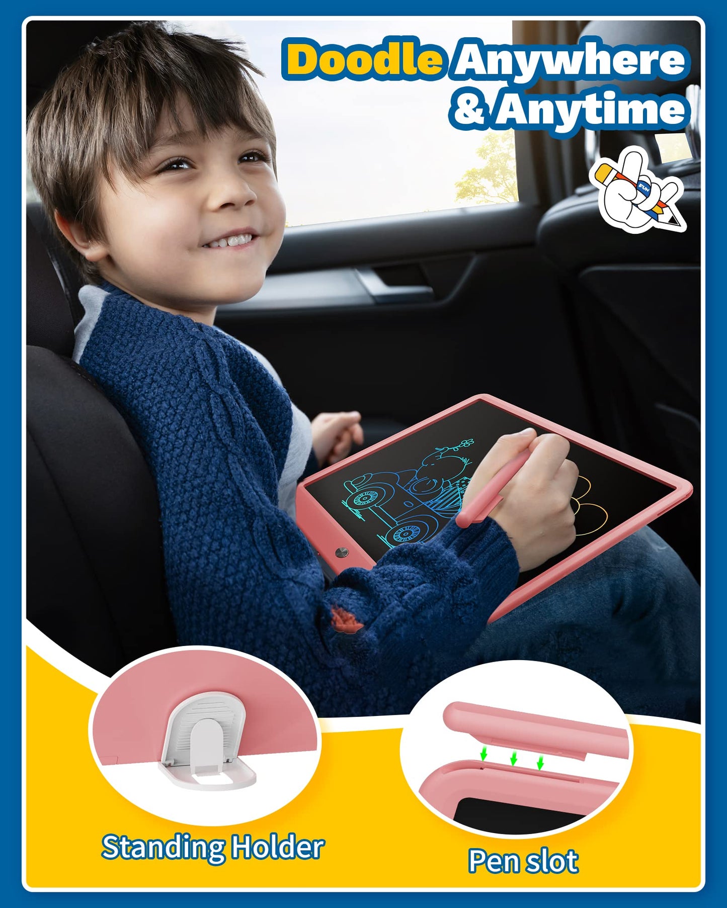 TEKFUN 15-Inch LCD Writing Tablet for Teens & Kids – Pink Doodle Board Gift