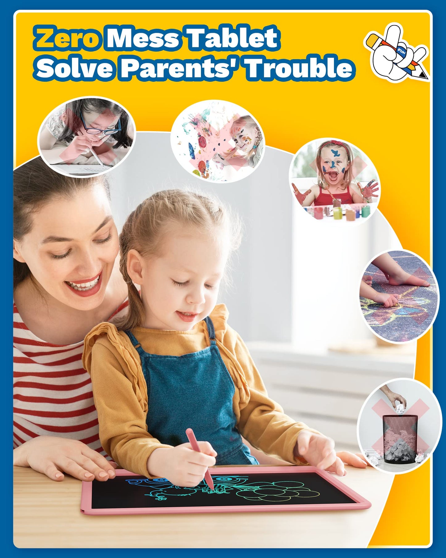 TEKFUN 15-Inch LCD Writing Tablet for Teens & Kids – Pink Doodle Board Gift