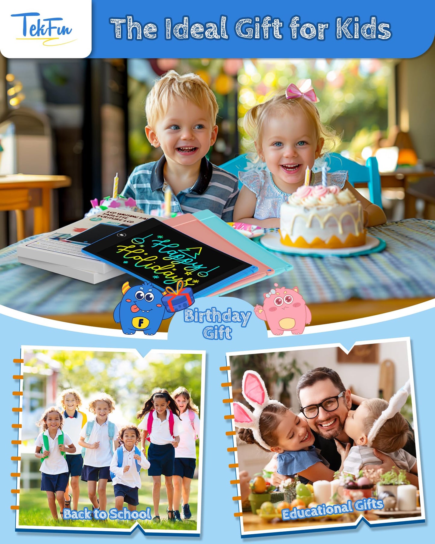 TEKFUN Kids LCD Writing Tablet 8.5in – 2 Pack Doodle Boards for Car Travel & Learning