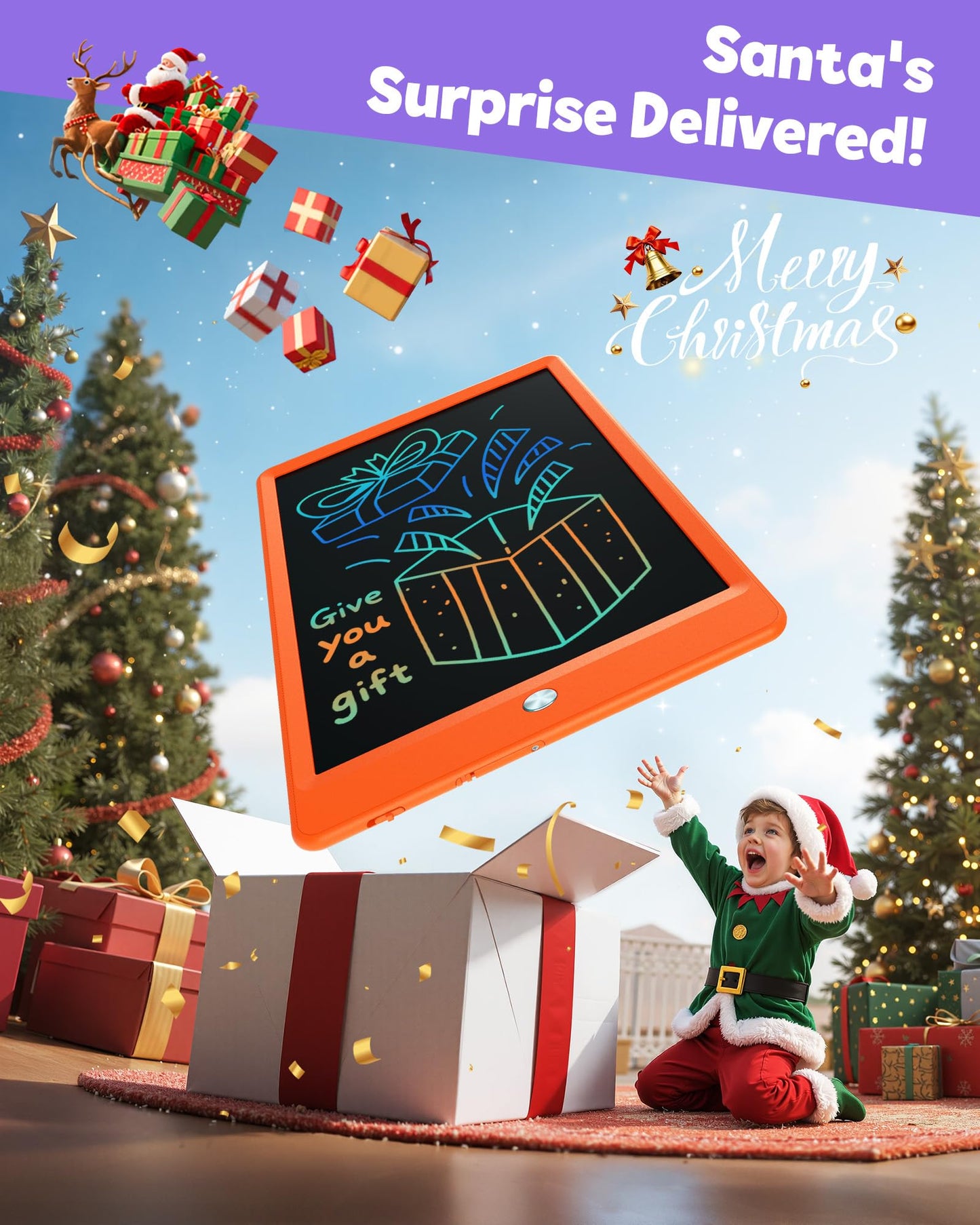 TEKFUN 10-In LCD Writing Tablet for Kids – Mess-Free Doodle Board with Anti-Lost Stylus (Orange)