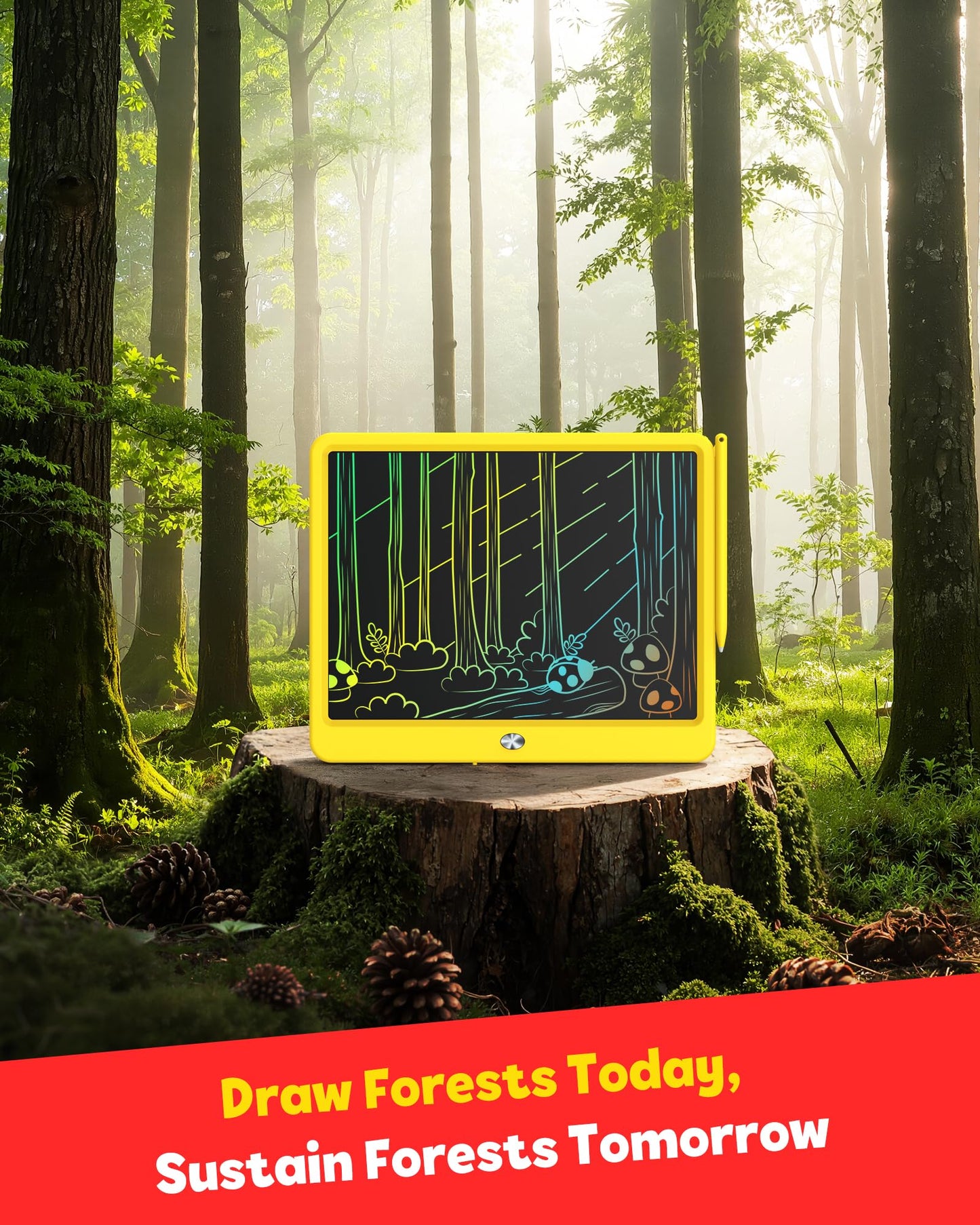 TEKFUN 12-Inch LCD Writing Tablet – Doodle Board for Kids (Yellow)