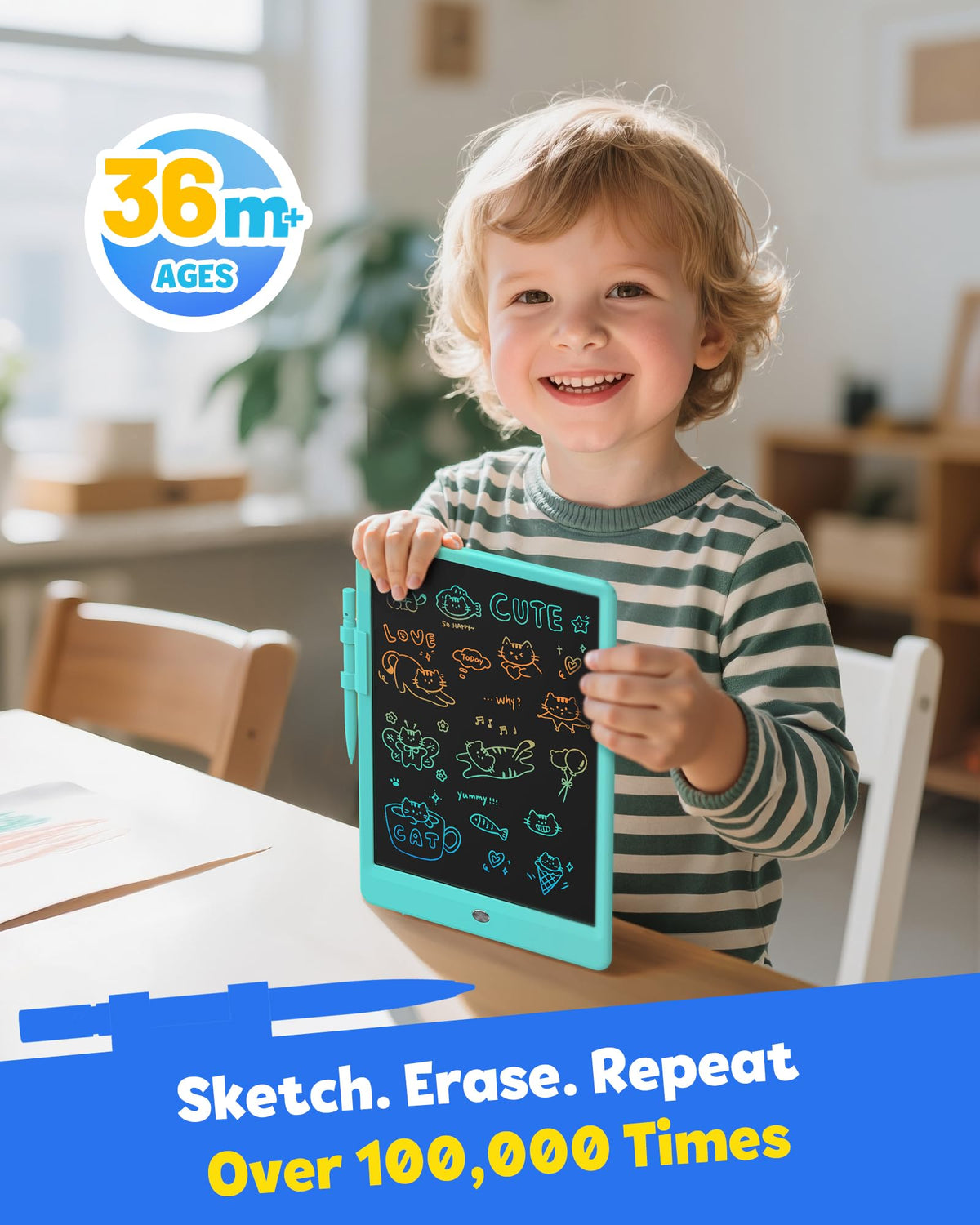TEKFUN Kids 10-Inch LCD Writing Tablet – Mess-Free Doodle Board for Ages 3-10 (Green)