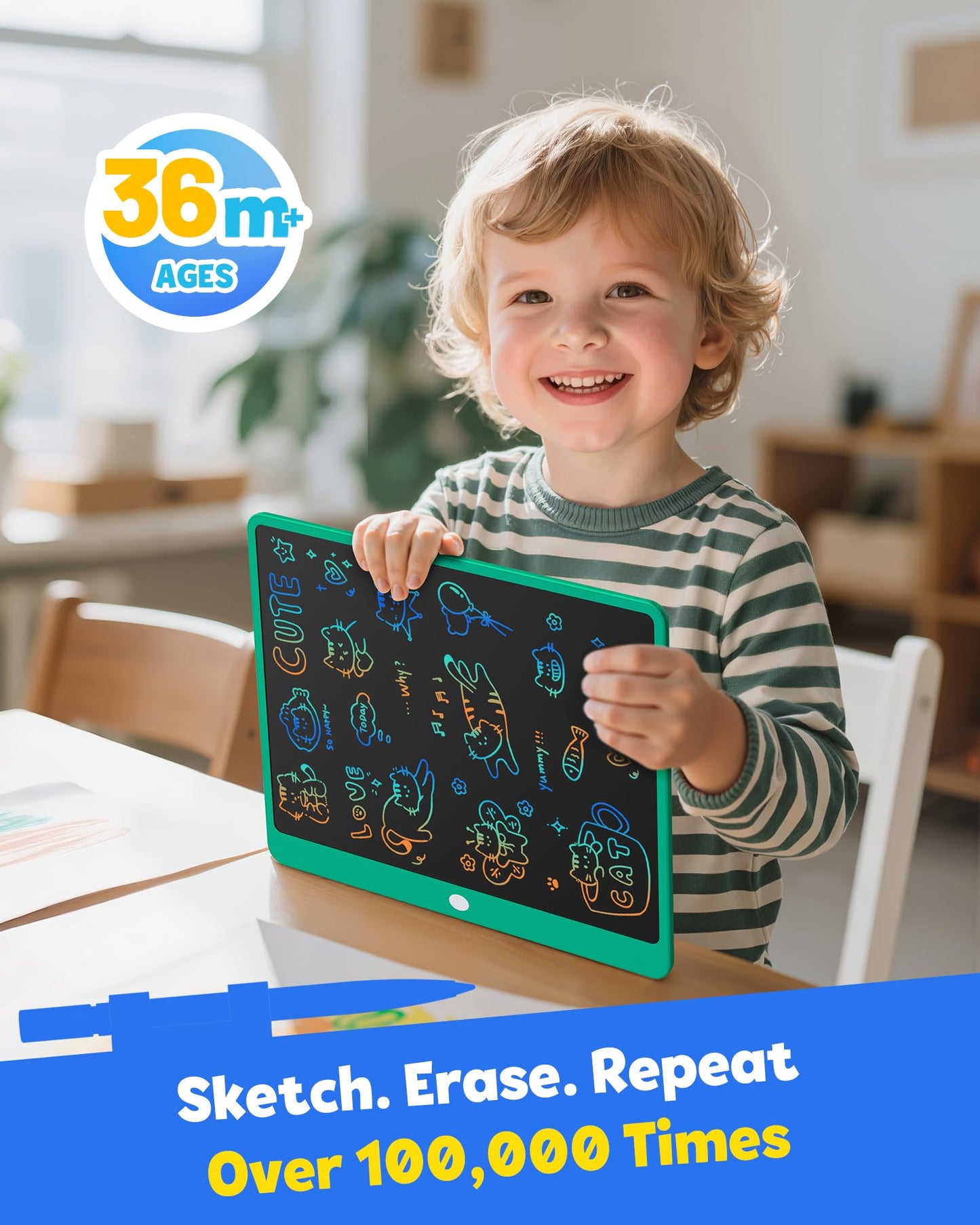 TEKFUN 16-Inch LCD Writing Tablet – Large Colorful Doodle Board for Adults & Kids (Green)