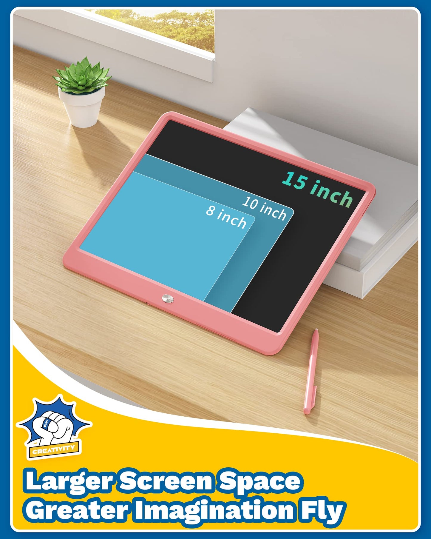 TEKFUN 15-Inch LCD Writing Tablet for Teens & Kids – Pink Doodle Board Gift