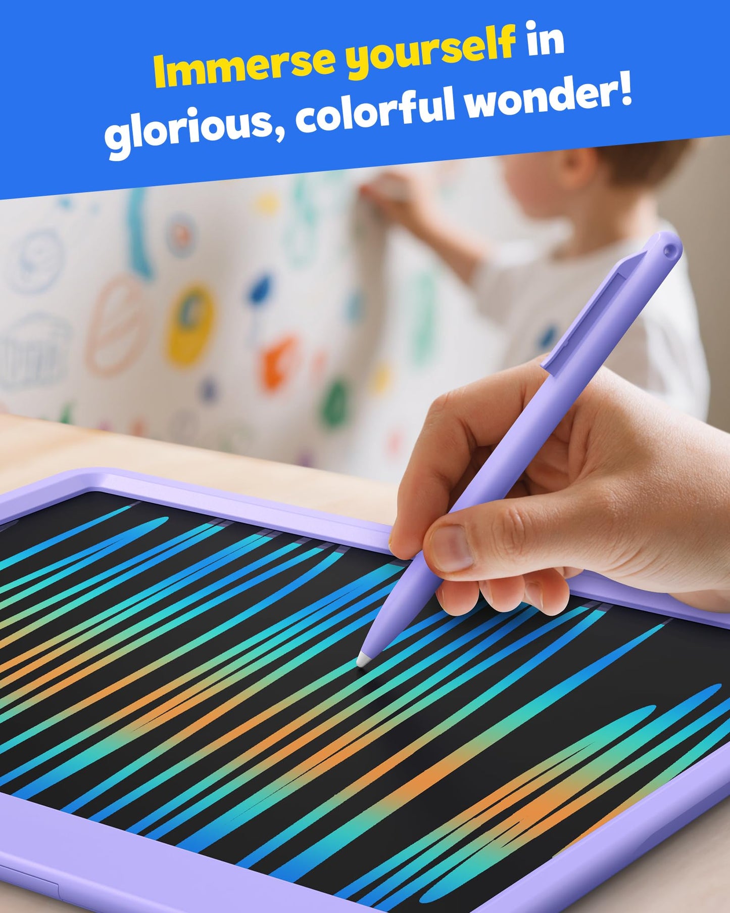 TEKFUN 12-Inch LCD Writing Tablet – Colorful Doodle Board for Travel (Purple)