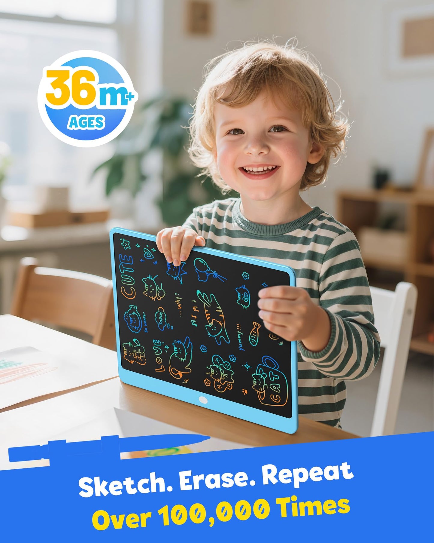 TEKFUN 16-Inch LCD Writing Tablet – Large Colorful Doodle Board for Kids & Teens (Blue)