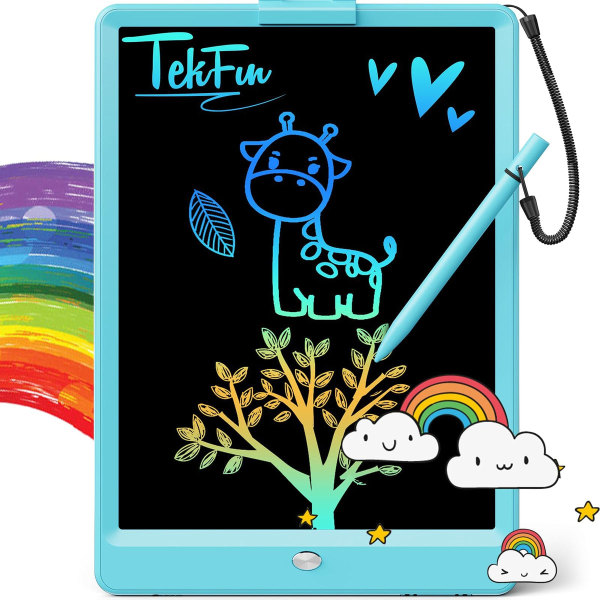 TEKFUN 10-Inch LCD Writing Tablet for Kids — Mess-Free Doodle Board (Blue)
