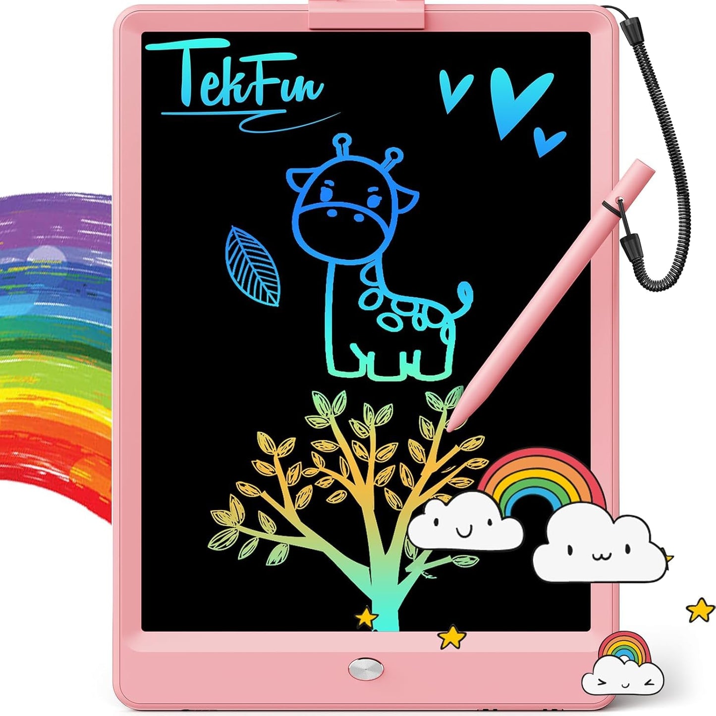 TEKFUN 10-Inch LCD Writing Tablet for Kids – Mess-Free Pink Doodle Board
