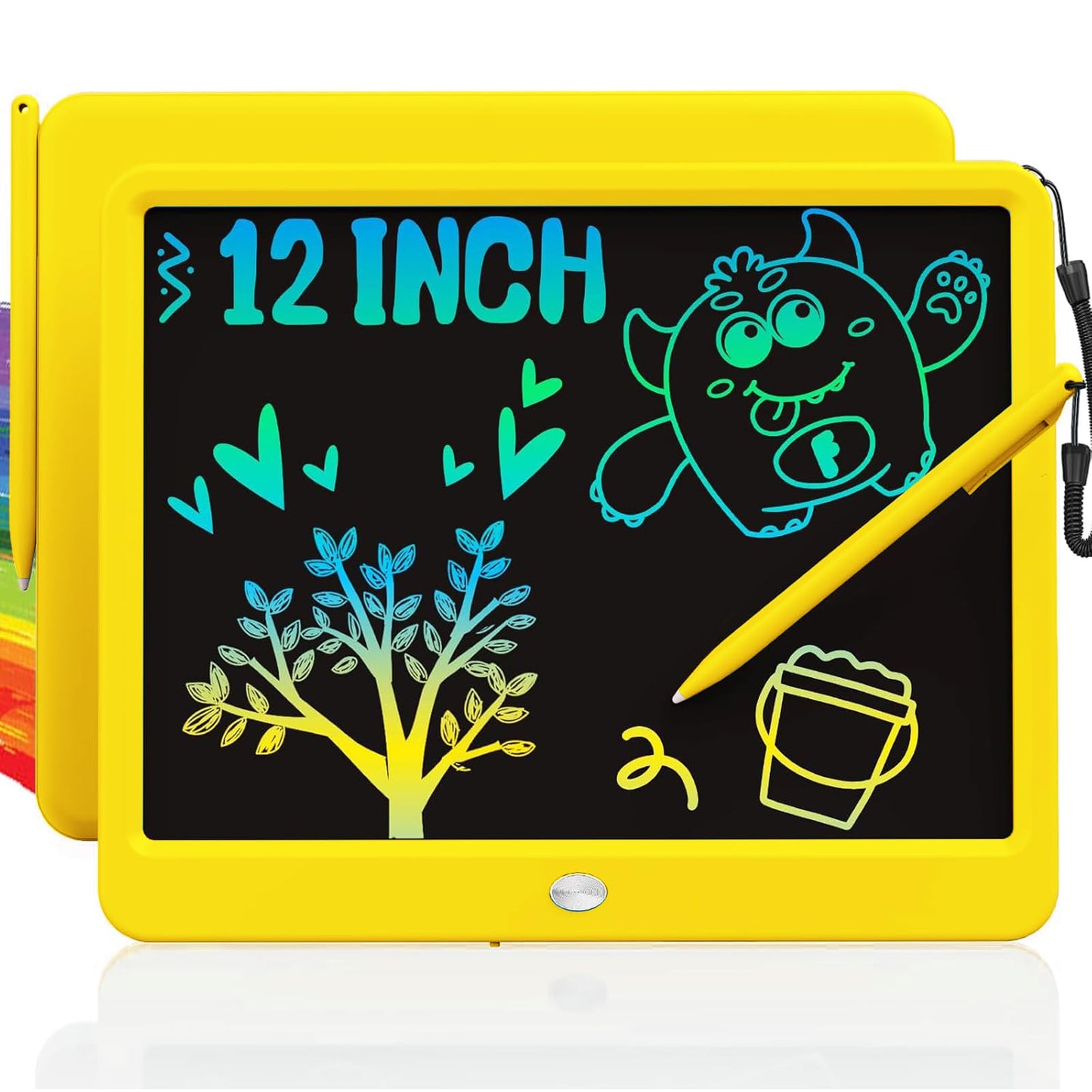 TEKFUN 12-Inch LCD Writing Tablet – Doodle Board for Kids (Yellow)