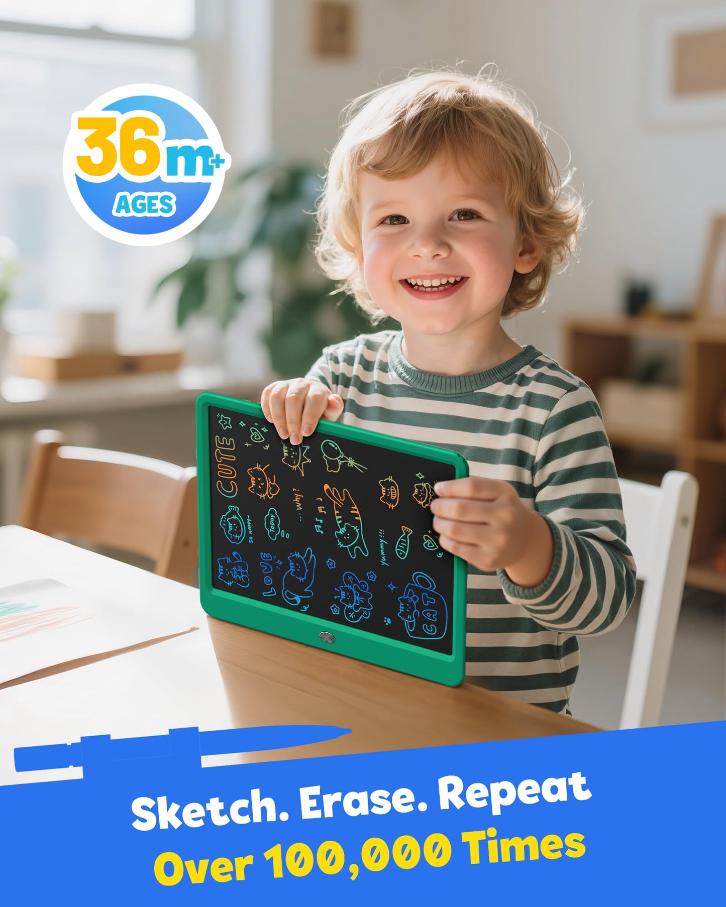 TEKFUN 12-Inch LCD Writing Tablet – Green Doodle Board for Kids and Adults
