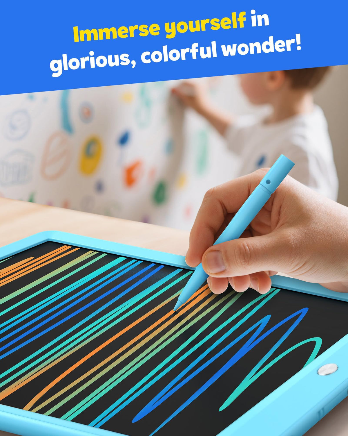 TEKFUN 10-Inch LCD Writing Tablet for Kids — Mess-Free Doodle Board (Blue)