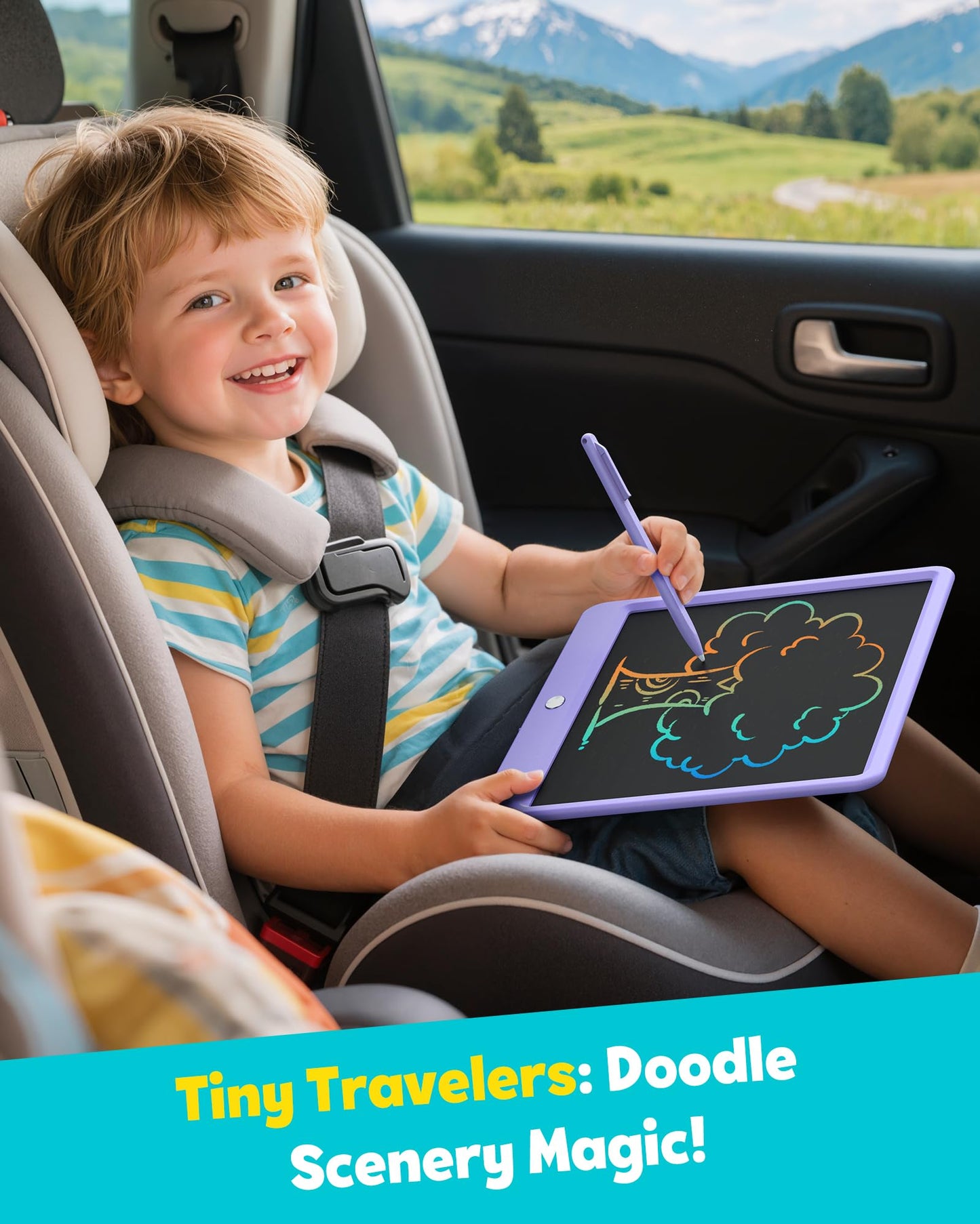 TEKFUN 12-Inch LCD Writing Tablet – Colorful Doodle Board for Travel (Purple)