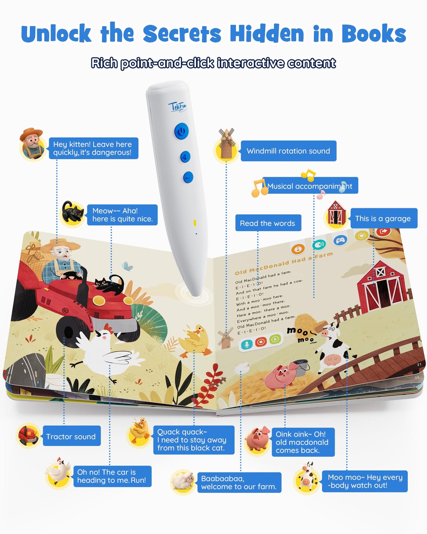 TEKFUN Nursery Rhymes: Interactive Talking Pen Books for Toddlers (2–6) – Screen-Free Educational Toy