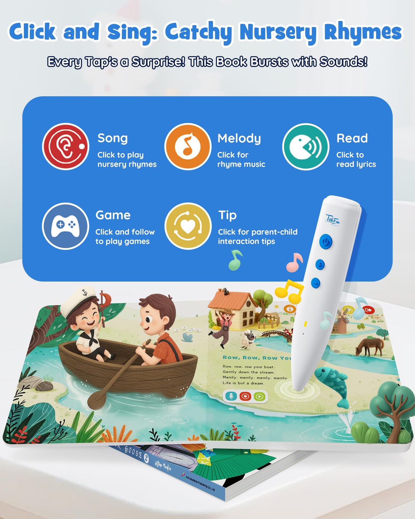 TEKFUN Nursery Rhymes: Interactive Talking Pen Books for Toddlers (2–6) – Screen-Free Educational Toy