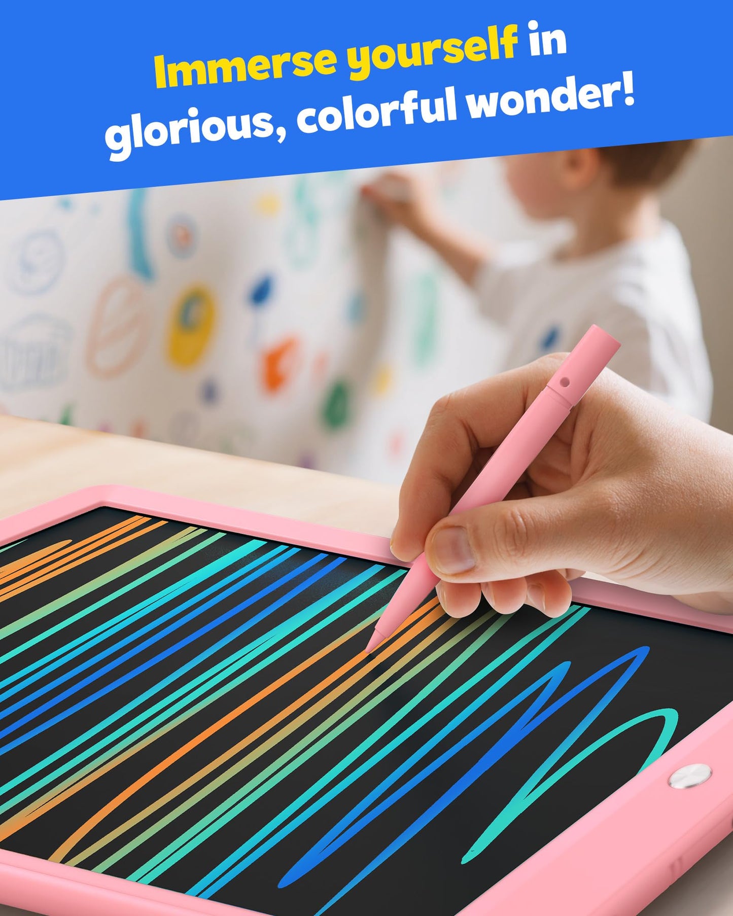 TEKFUN 10-Inch LCD Writing Tablet for Kids – Mess-Free Pink Doodle Board
